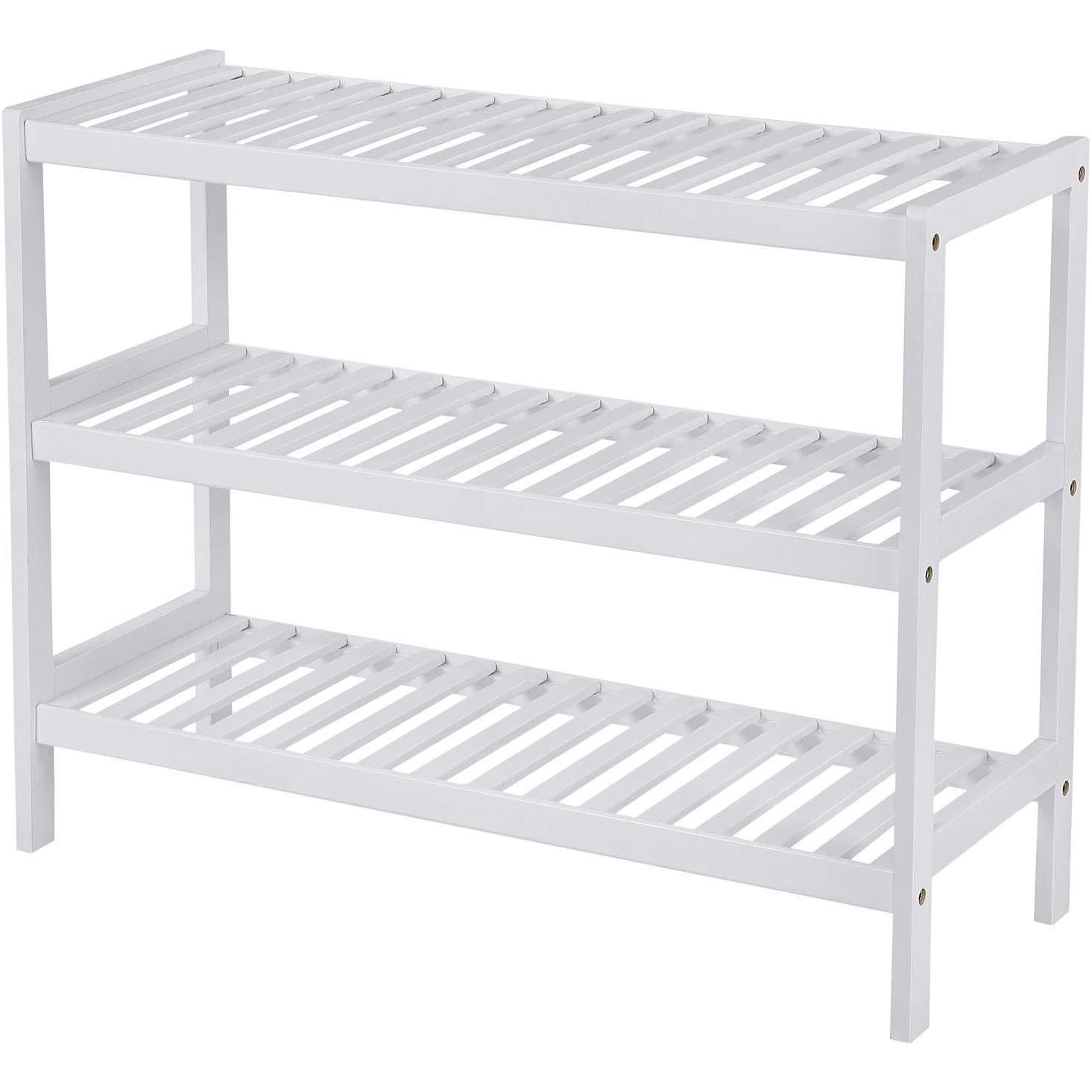 Étagère à chaussures Nancy's Boliqueime - Banc à chaussures - Étagère de rangement - Pour 12 paires de chaussures - Blanc - Bambou - ± 70 x 30 x 10 cm