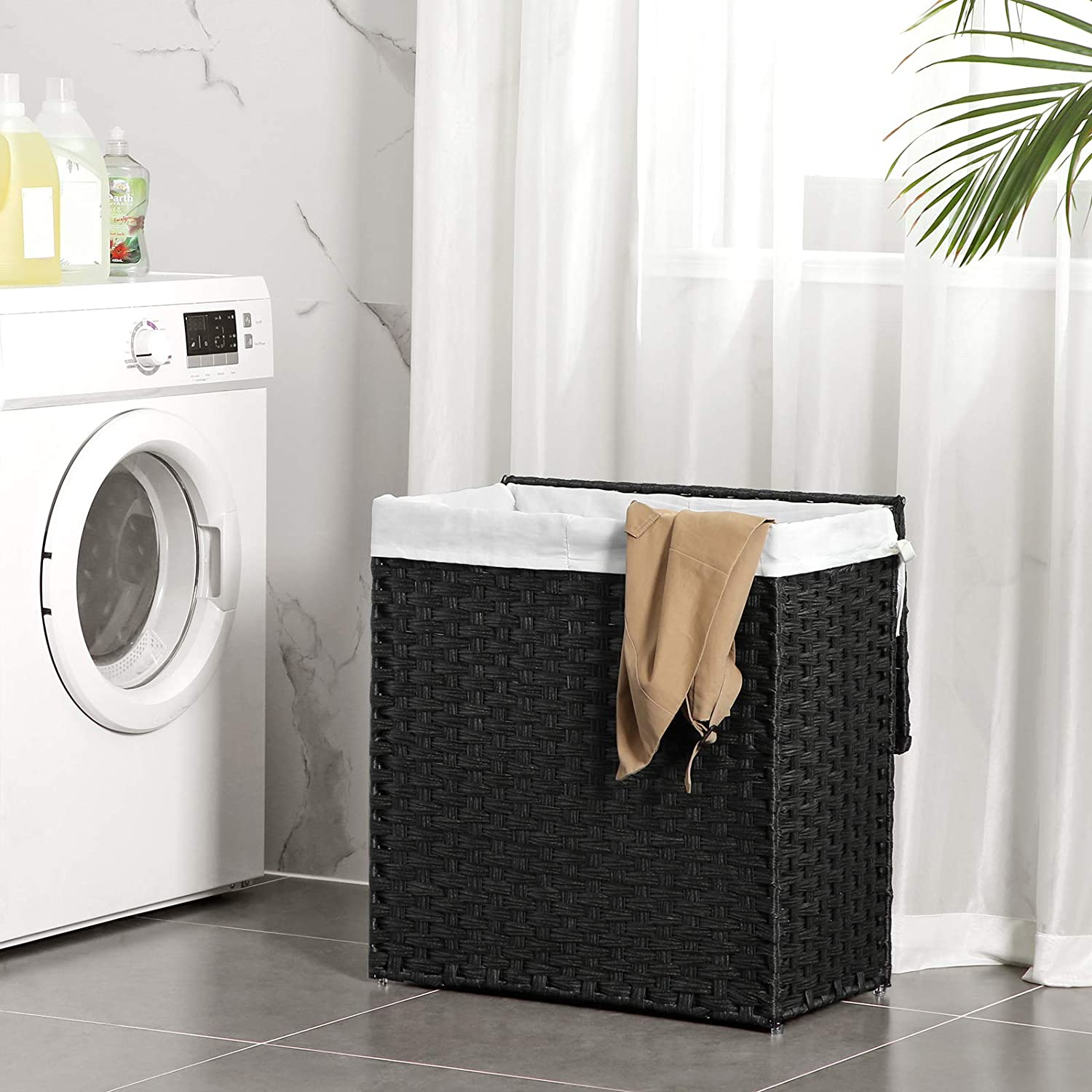 Nancy's Wasmand handgeweven - Rotan wasmanden met deksel en handvatten - Wassorteermachine - Opvouwbaar - Waszak - Zwart