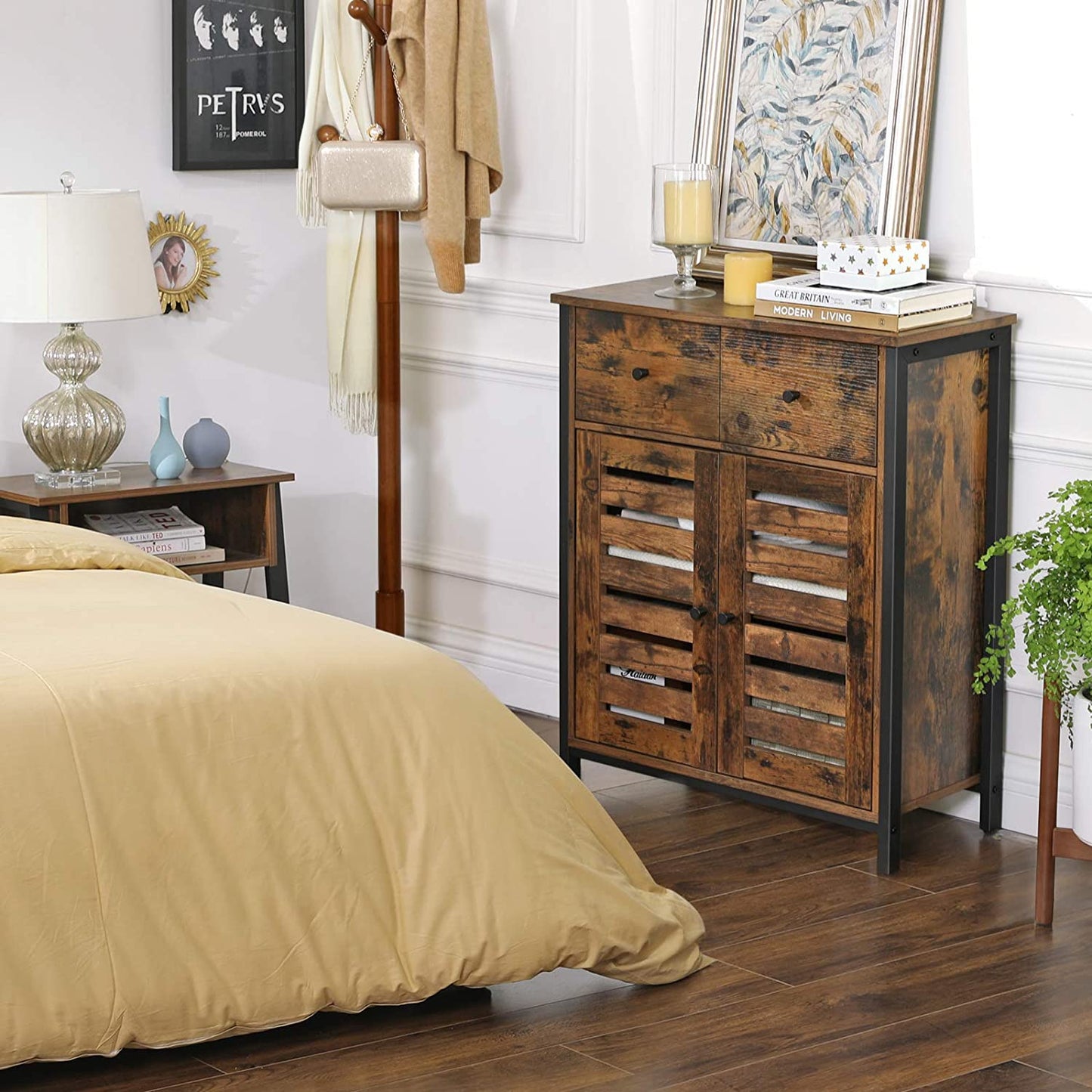 Nancy's Ybrada Opbergkast - Dressoir - Commode kast - Vintage / Donkerbruin - Spaanplaat / Staal - 70 x 30 x 80 cm