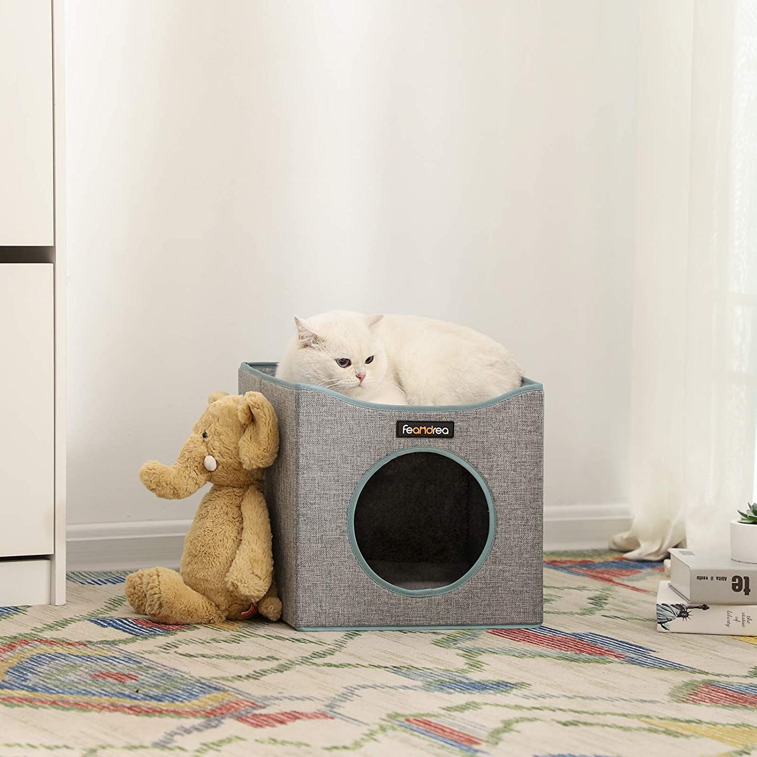 Nancy's Ozona Kattengrot - Kattenhuis - Opvouwbaar - 33 x 37 x 33 cm - Krasbestendig - Linnen - MDF - Grijs