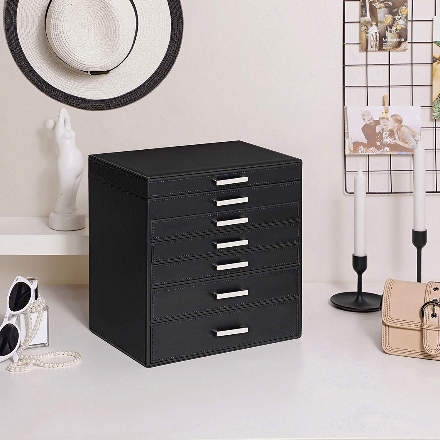Nancy's Sieradendoos XL - Juwelendoos - Horlogedoos - Sieradenbox - Zwart Leer