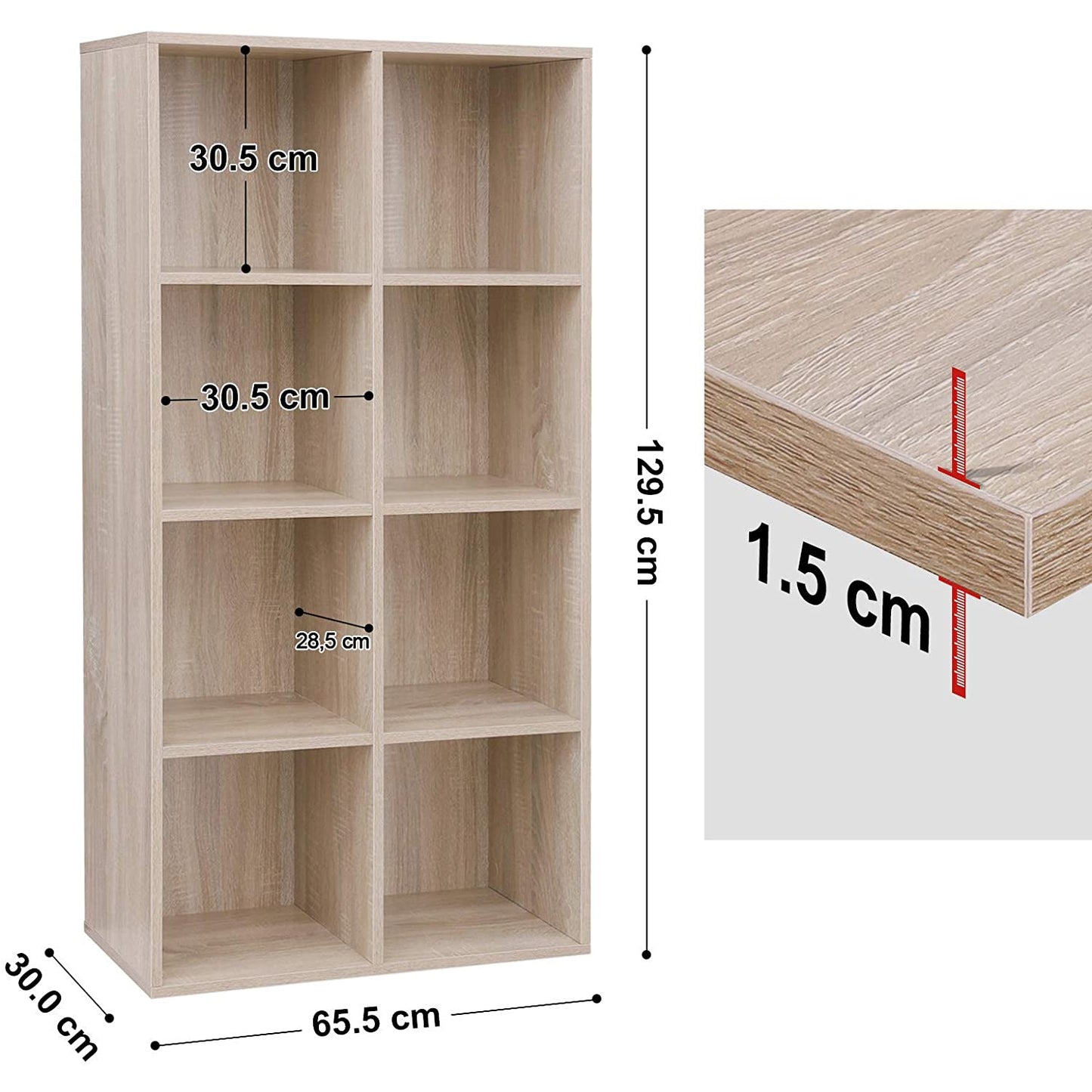Nancy's Quarto Boekenkast - Wandkast - Vakkenkast - Opbergkast - Eiken - ± 65 x 30 x 130 cm