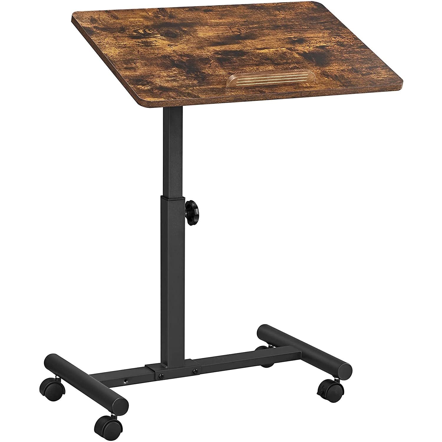 Nancy's Capreol Laptoptafel - Bijzettafel - Op Wieltjes - Kantelbaar - Bewerkt Hout - Hoogte Verstelbaar - Bruin - Zwart - 60 x 40 x 58,5 cm