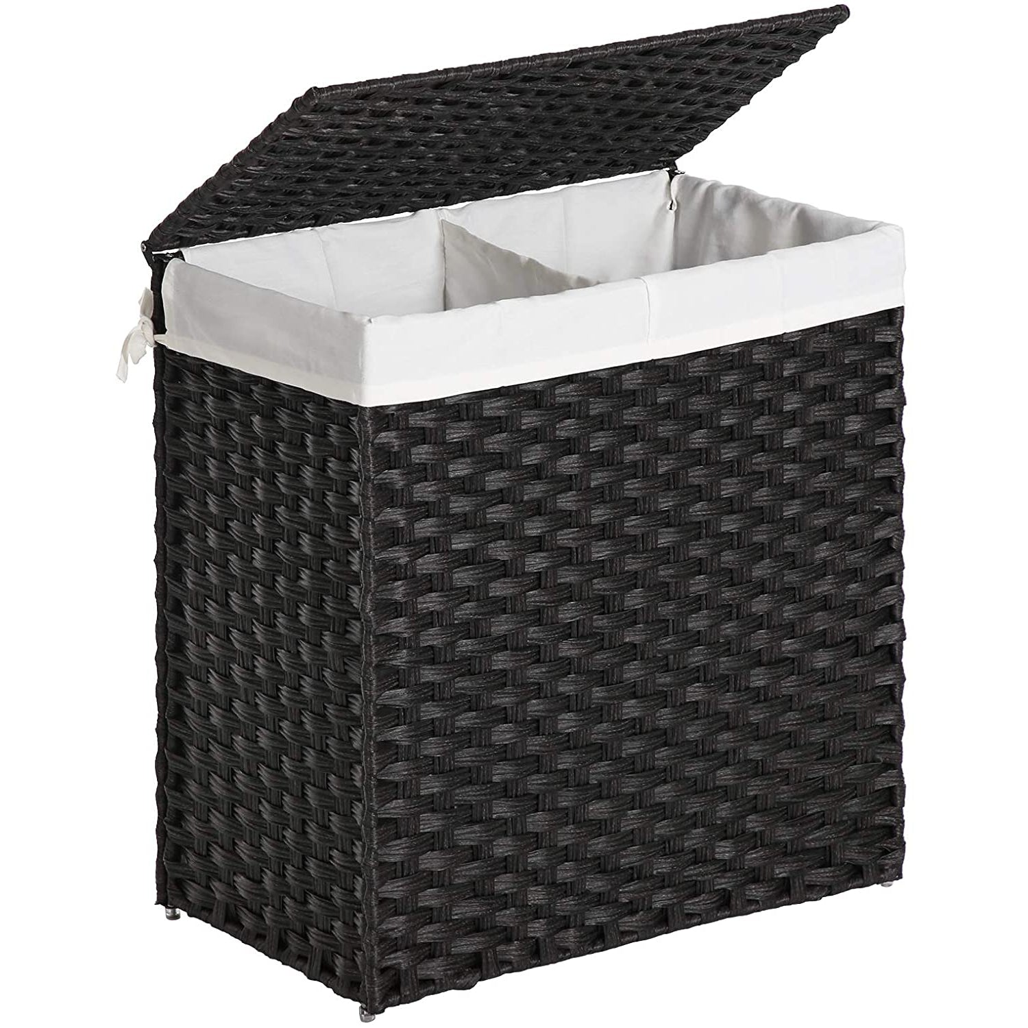 Nancy's Wasmand handgeweven - Rotan wasmanden met deksel en handvatten - Wassorteermachine - Opvouwbaar - Waszak - Zwart