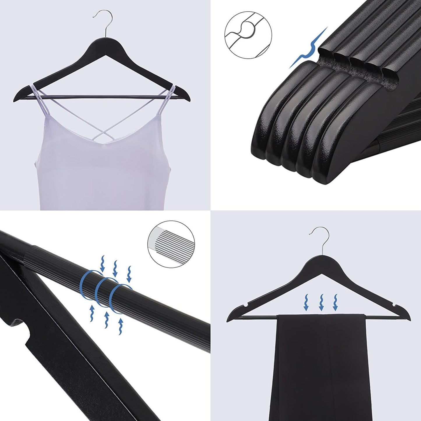 Nancy's Esdoornhouten Kledinghangers - 20 Stuks - Rokinkepingen - Broekbrug - Draaibaar - Kleding - Pak - Jas - Broek - Zwart