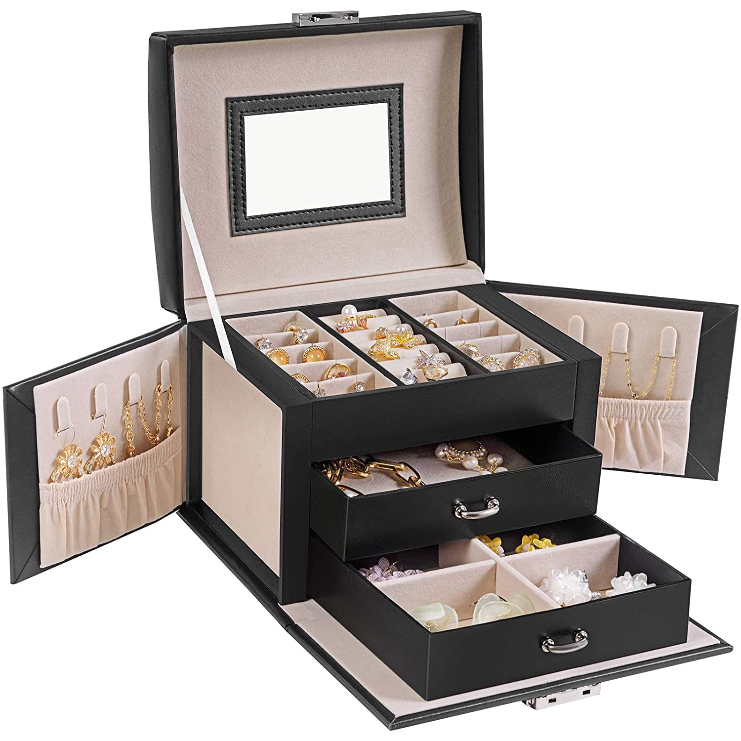 Nancy's Sieradendoos Helena - Sieraden organizer - Sieradendozen - Zwart - 17.5 x 13.5 x 12 cm