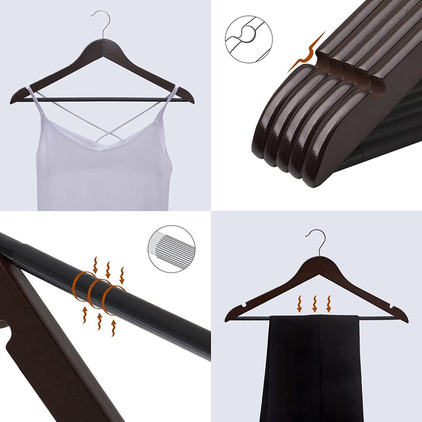 Nancy's Esdoornhouten Kledinghangers - 20 Stuks - Rokinkepingen - Broekbrug - Draaibaar - Kleding - Pak - Jas - Broek - Zwart