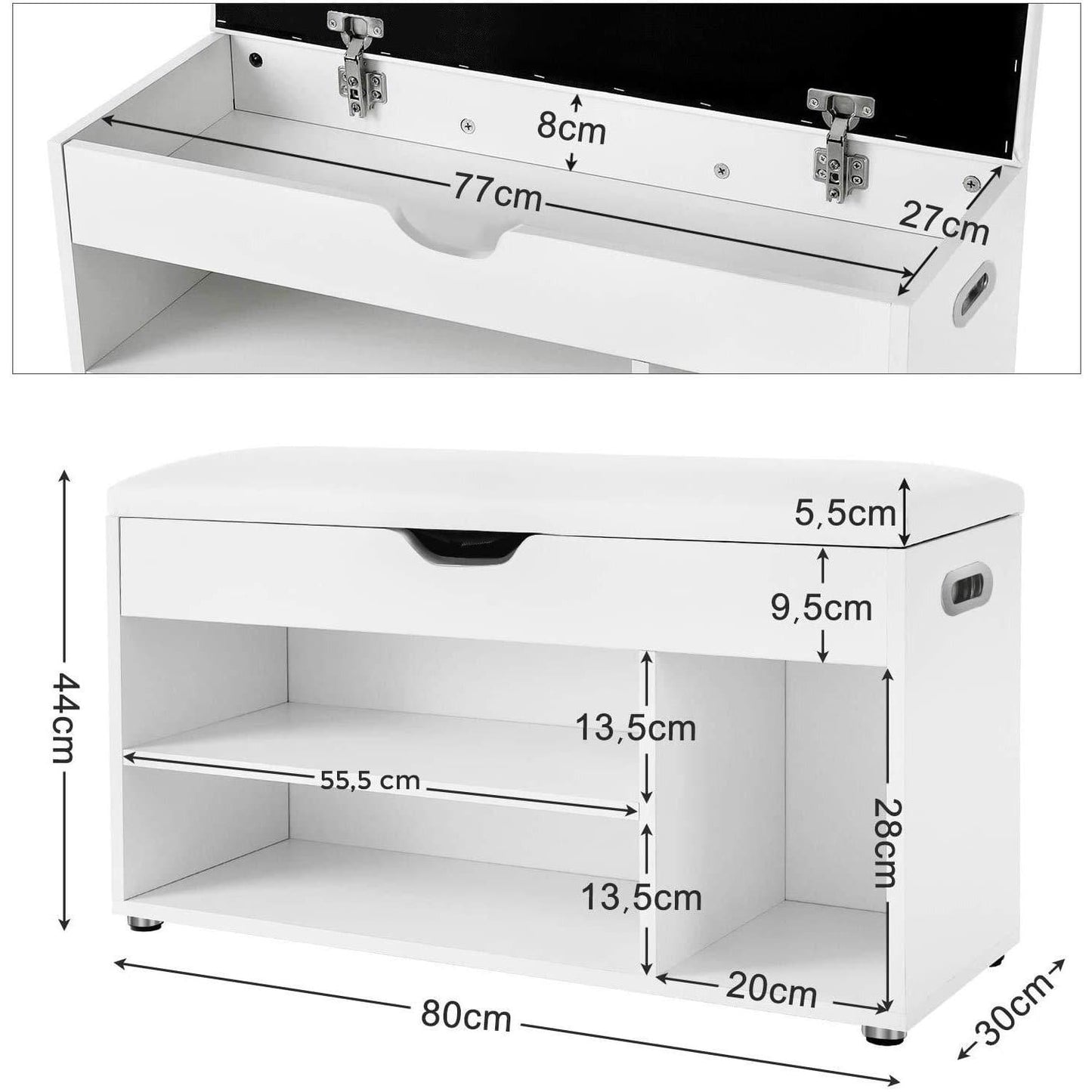 Nancy's Bobadela Schoenenbank - Schoenenkast - Opbergbank - Wit - ± 80 x 30 x 45 cm