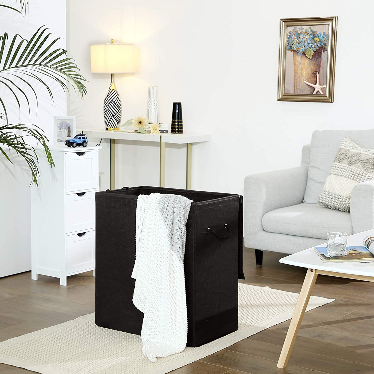 Panier à linge noir de Nancy - Paniers à linge avec couvercle - Pliable - 69,25 x 39,4 x 5,6 cm