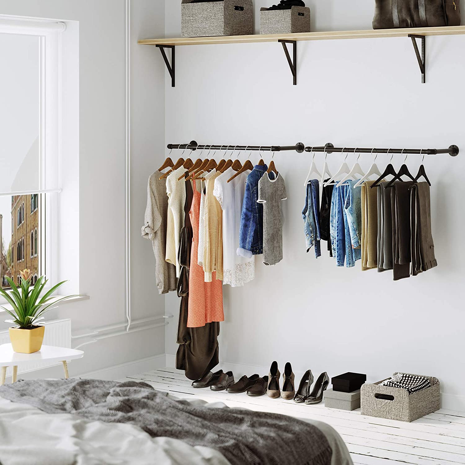 Nancy's Foul Bight Clothes Rack - Set of 2 - Wall Coat Rack - 2 Rods - Black - Steel - ± 90 x 30 x 5 cm