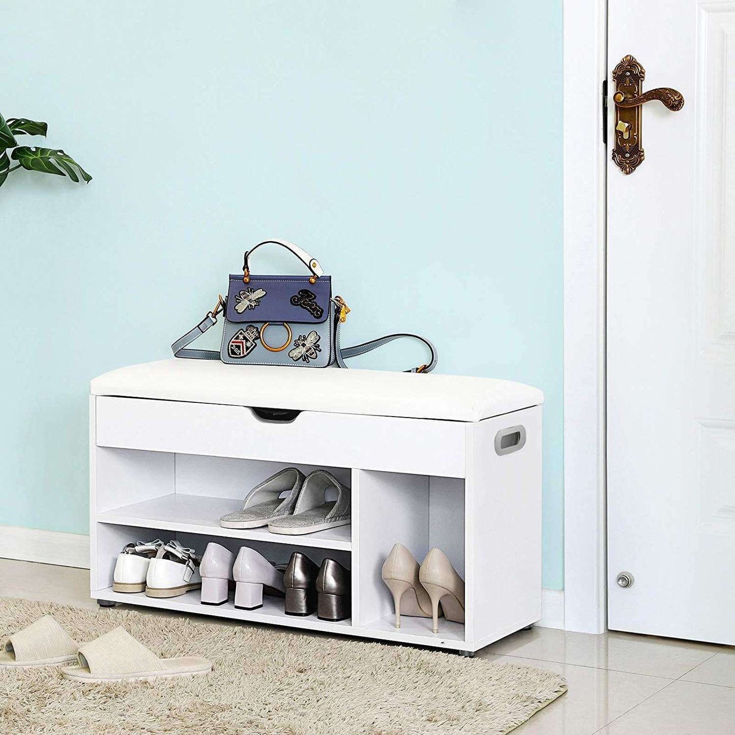 Nancy's Bobadela Schoenenbank - Schoenenkast - Opbergbank - Wit - ± 80 x 30 x 45 cm
