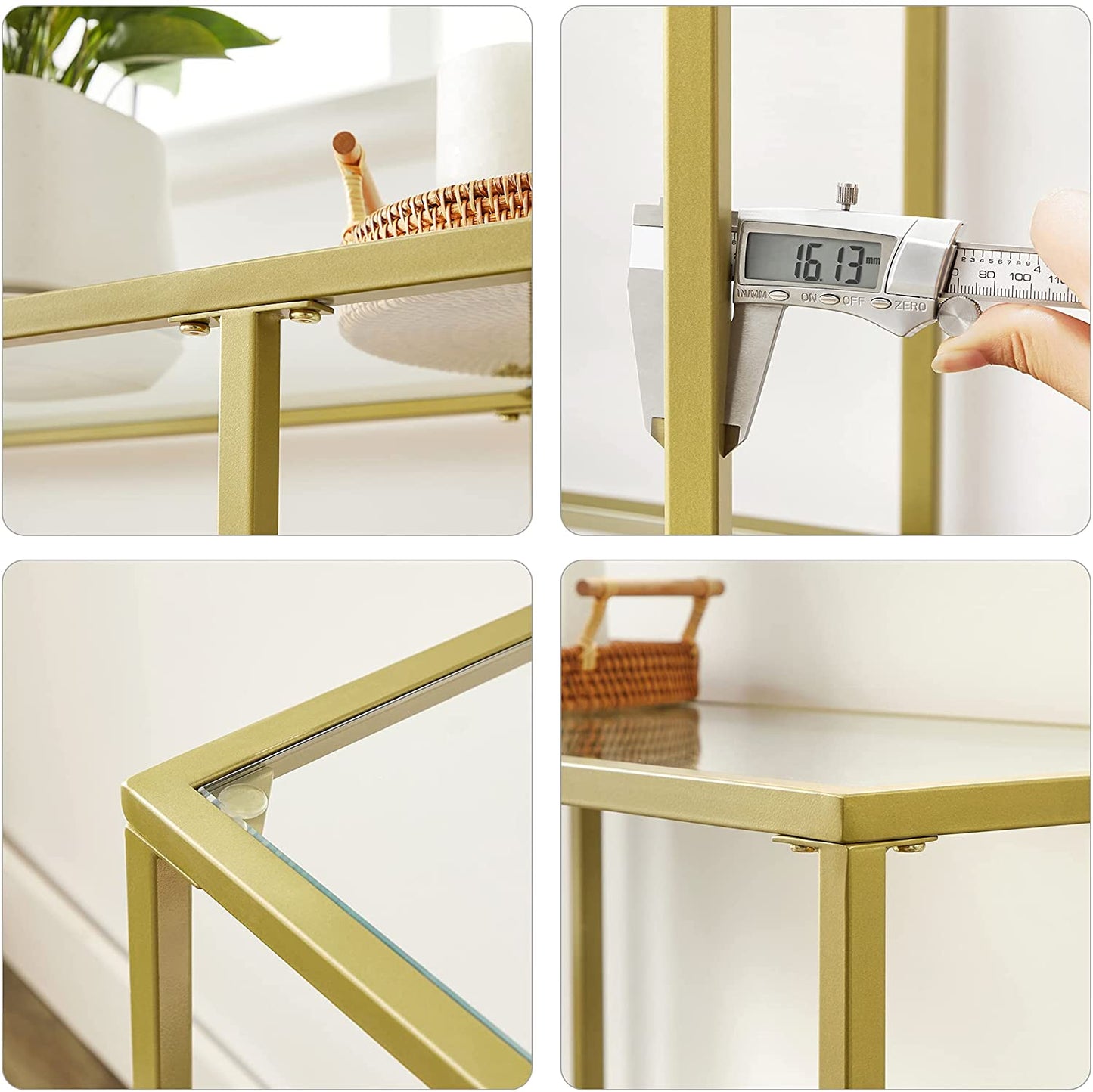 Nancy's Granada Sidetable - Consoletafel - 3 Niveaus - Goud - Glas / Staal - ± 130 x 30 x 70 cm