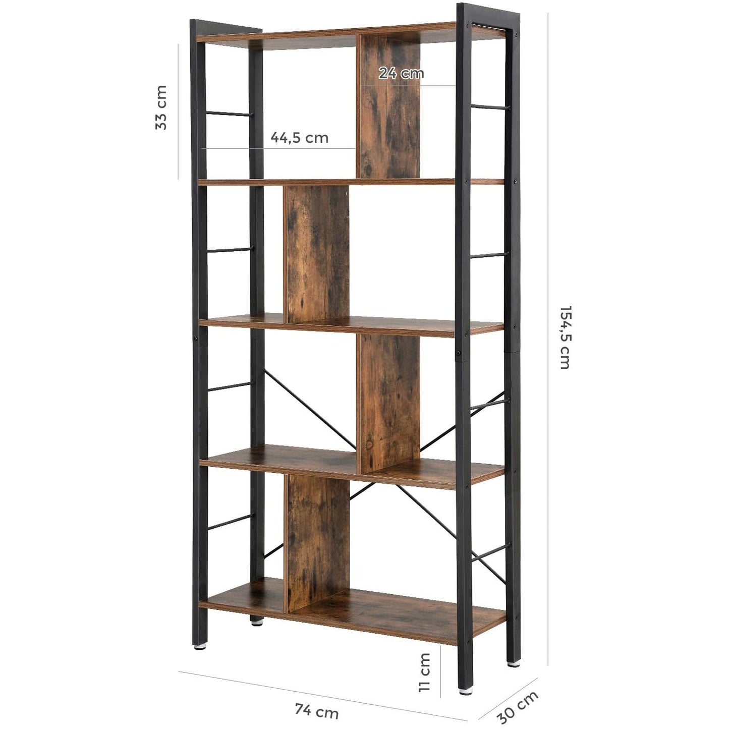 Nancy's Pasco Boekenrek - Boekenkasten - Wandkast - Vintage Bruin / Zwart - ± 75 x 30 x 155 cm