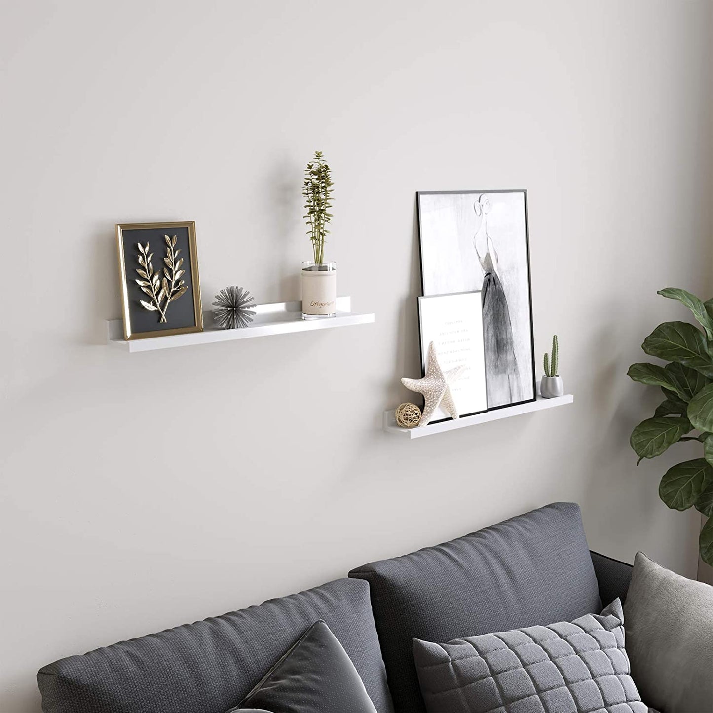 Nancy's Wamanda Wandplank - Zwevende planken - Set Van 2 - Wit - 60 x 10 x 5 cm