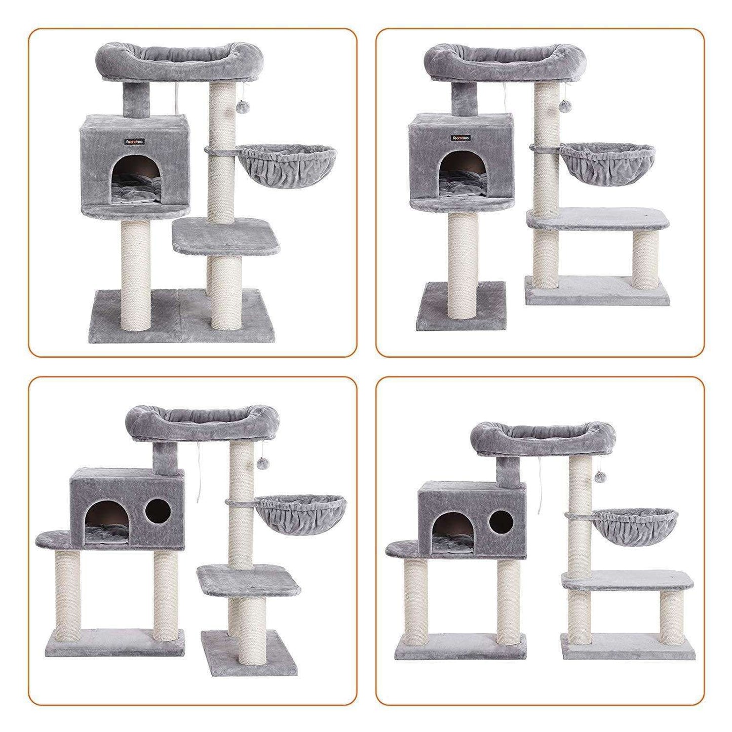 Nancy's Katten Toren - Verstelbare Kattenboom - Kattenhuis - Krabpaal - Grijs - 70 x 60 x 112 cm