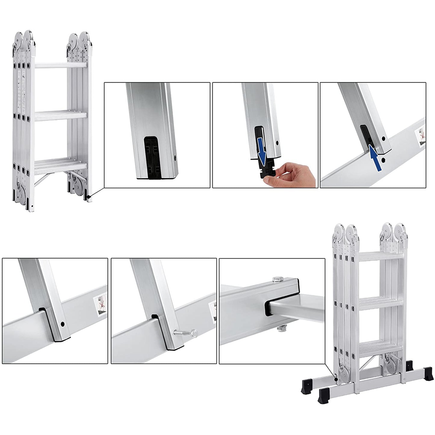 Nancy's Chacim Multifunctionele Ladder - Telescopische Ladder - Anti-Slip - Zilver - Staal