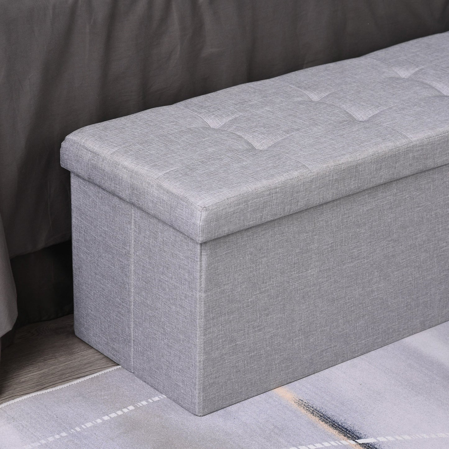 Nancy's Opelousas Hocker - Opbergruimte - Opvouwbaar - Opbergkist - 3 Vakken - Grijs - 110 x 38 x 38 cm
