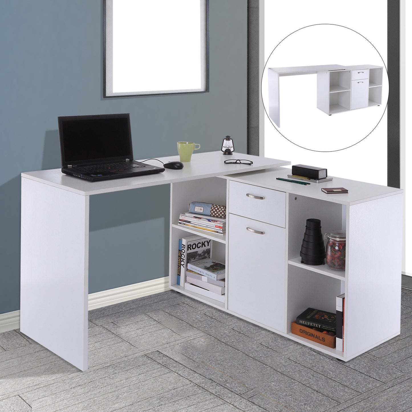 Nancy's Wheeling Hoekbureau - Bureau - Computrertafel - MDF - Wit - 120 x 50 x 76 cm - Opslagruimte - Lades