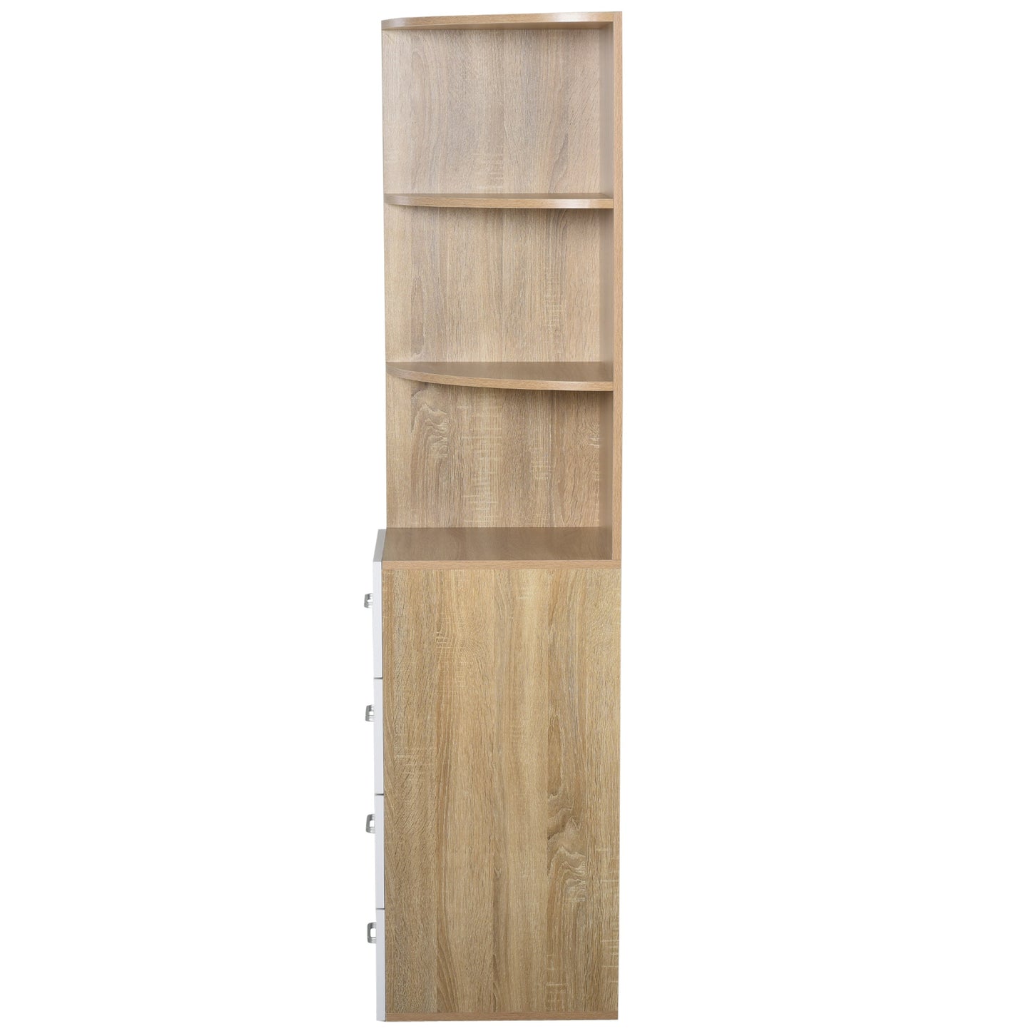 Nancy's Defiance Boekenkast - 3 Niveaus - 4 Lades - Bewerkt Hout - Melamine - 40 x 40 x 170 cm - Naturel - Wit