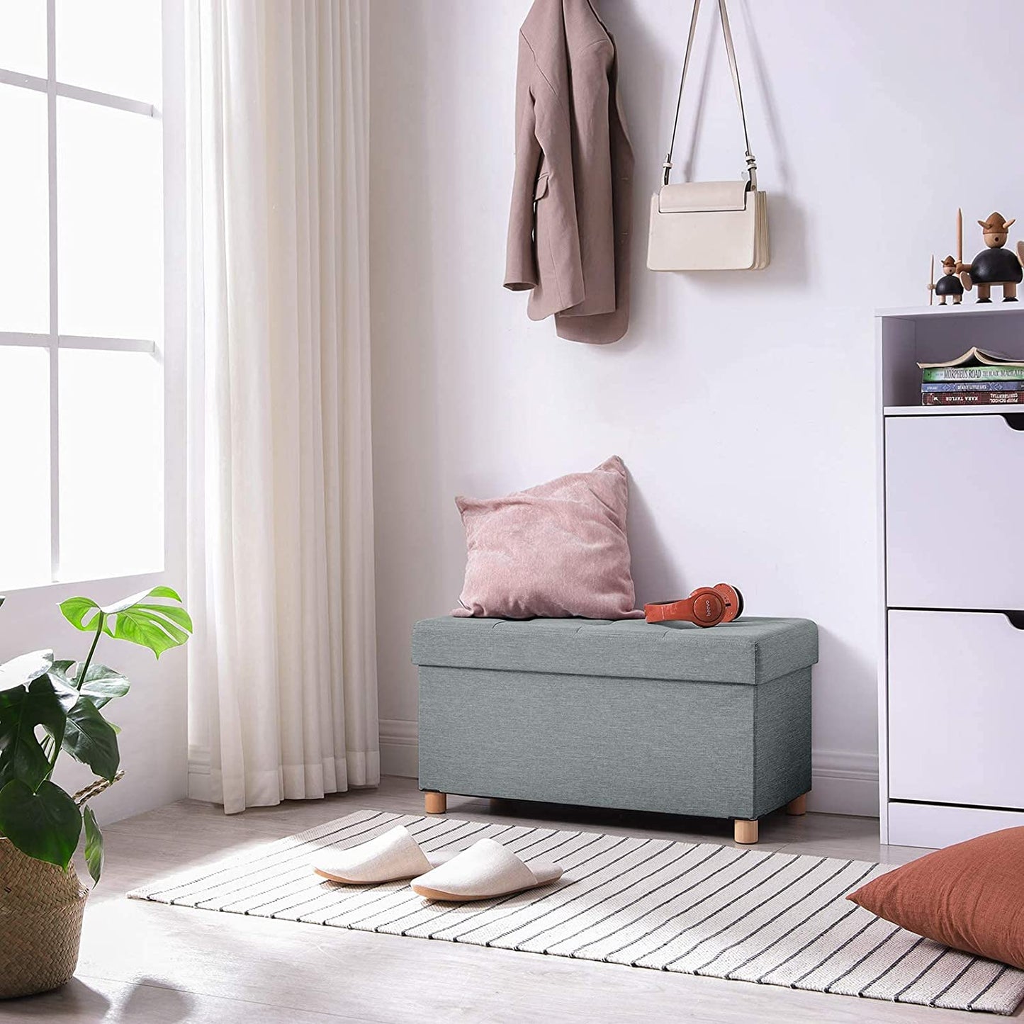 Nancy's Burras Bank met Opslag - Bank met Opbergruimte - Hocker - 65L - Lichtgrijs - ± 75 x 40 x 40 cm