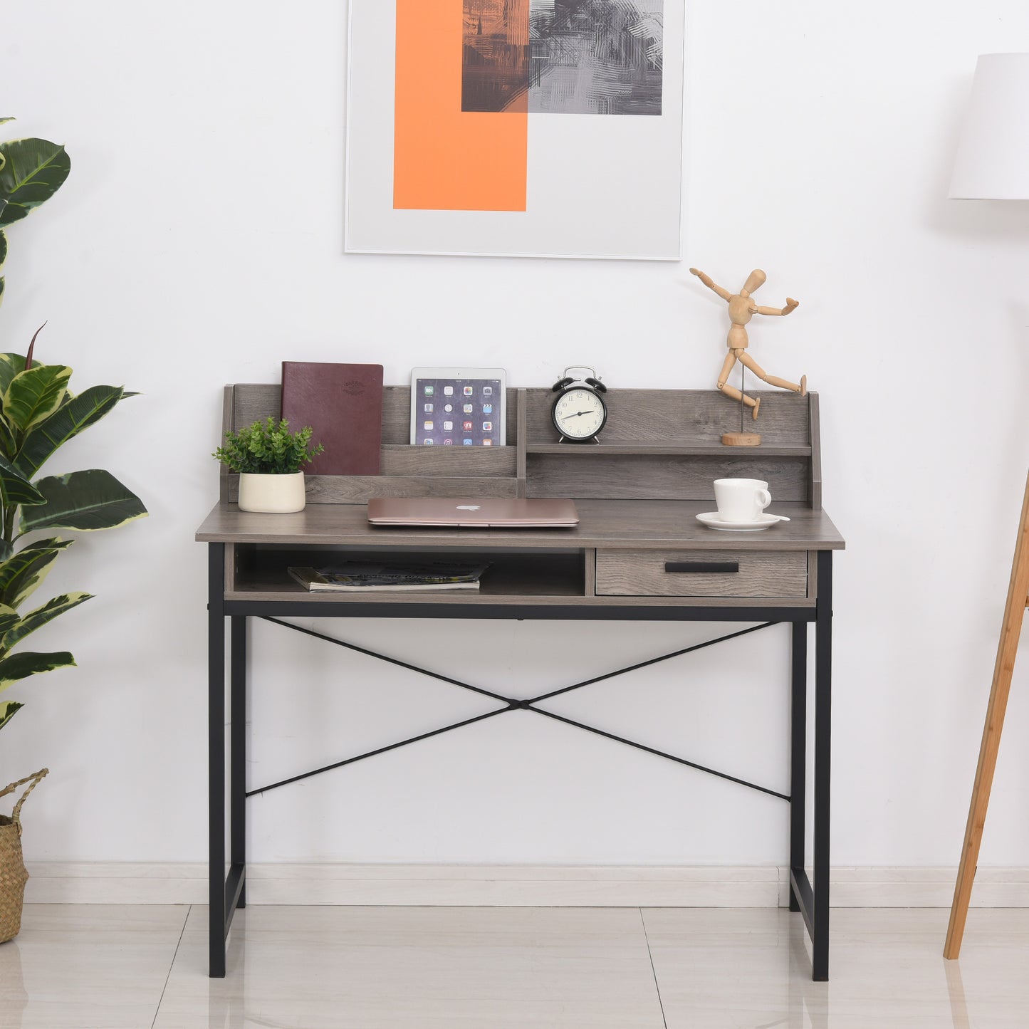 Nancy's Warrensburg Bureau - Computertafel - Opslagruimte - Kantoortafel - Lade - Industrieel - MDF - Grijs - Zwart