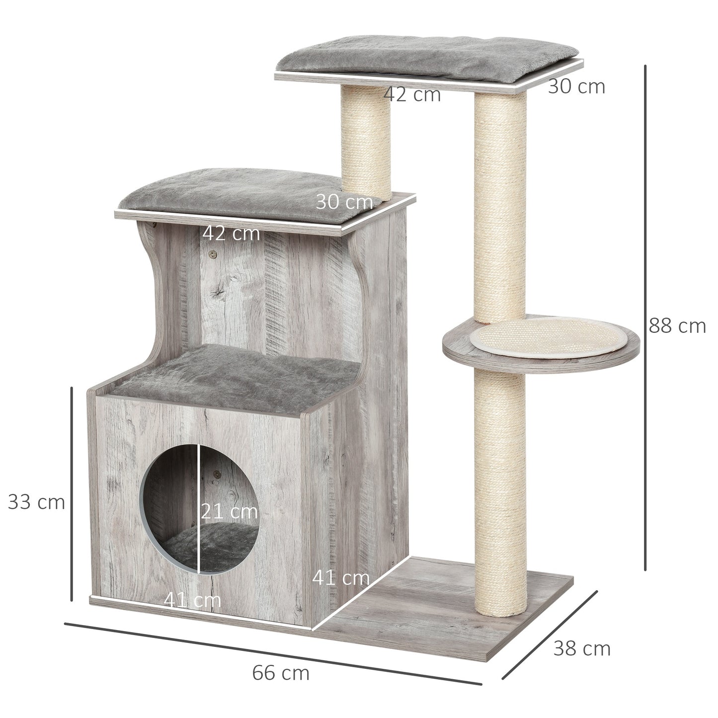 Nancy's Glenwood Springs Krabpaal - Klimboom - Kattengrot - MDF - Grijs - 66 x 38 x 88 cm