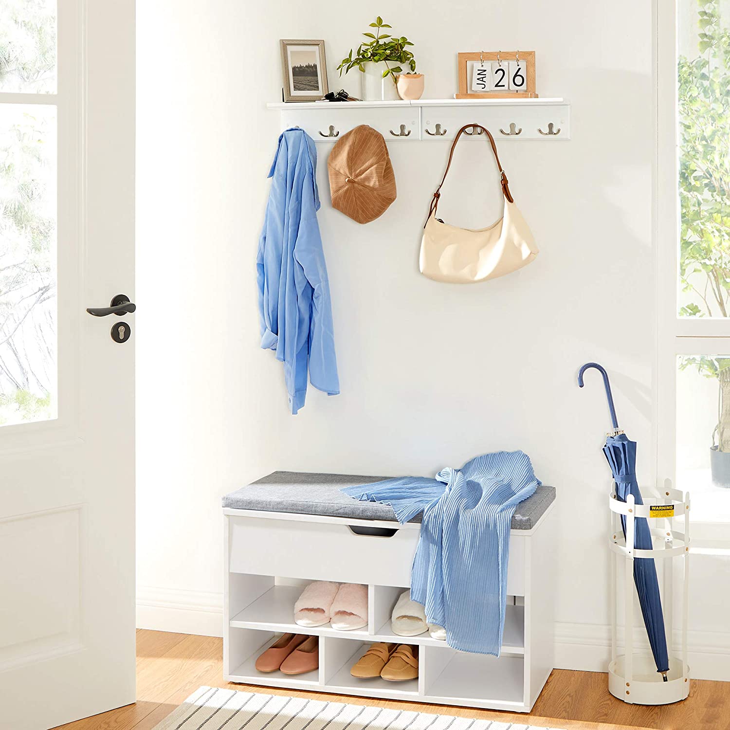 Nancy's Sevierville Wall Coat Rack - Wardrobe - 4 Double Hooks - Wall Coat Rack - White - ± 40 x 10 x 10 cm
