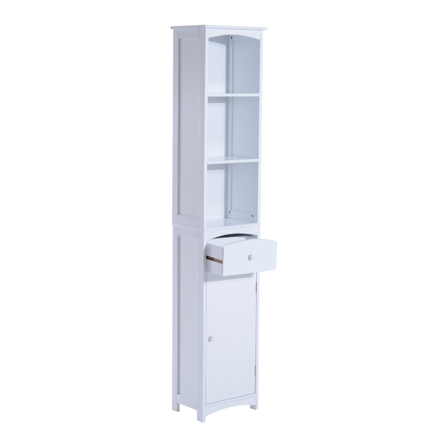 Nancy's Manassas Badkamerkast - Badkamermeubel - 3 Planken - 34 x 24 x 170 cm - 1 Lade - 1 Deur - Hoge Kast - MDF - Wit