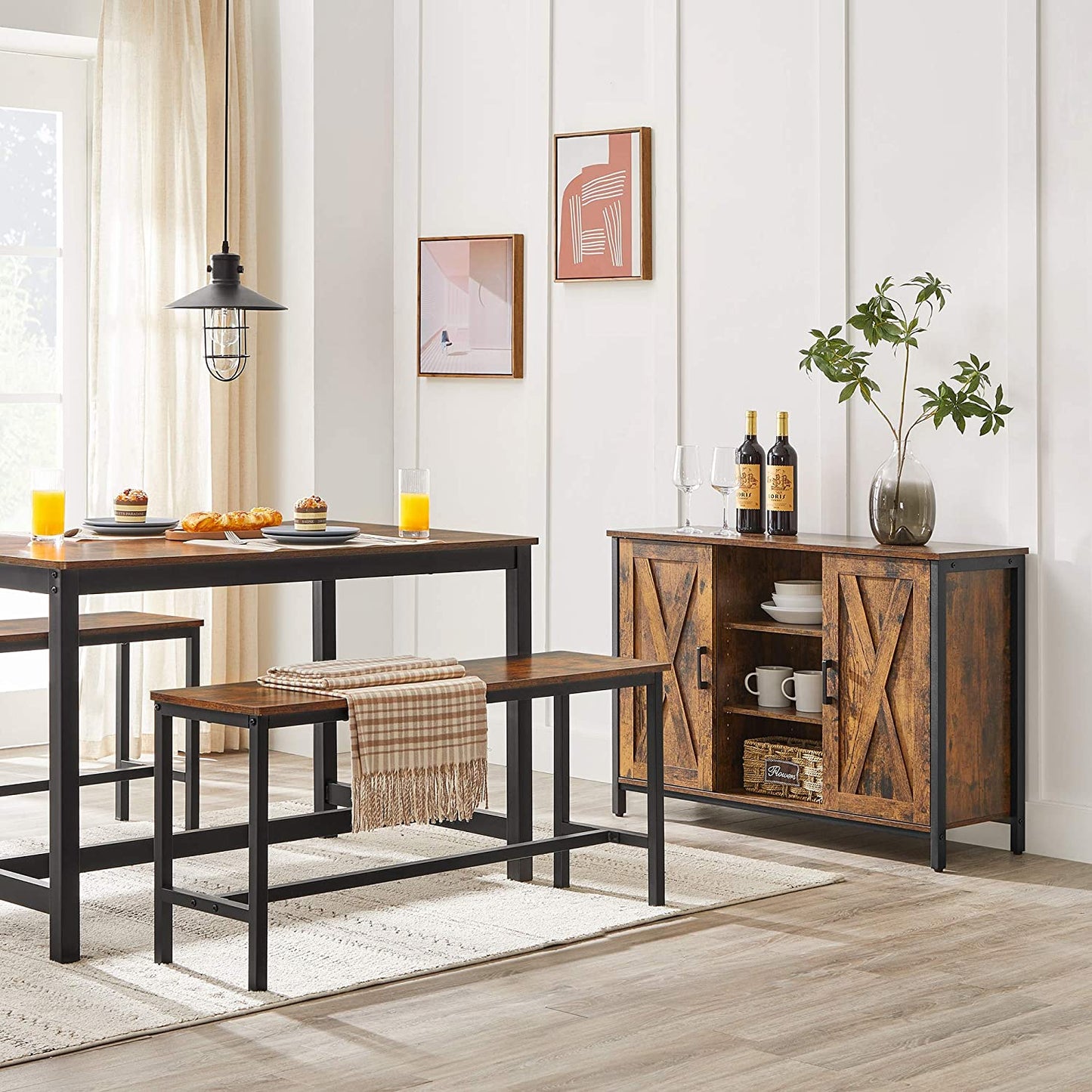 Nancy's Bothell Dressoir - Opbergkast - Vintage - Bruin / Zwart - Spaanplaat / Staal - 100 x 35 x 70 cm