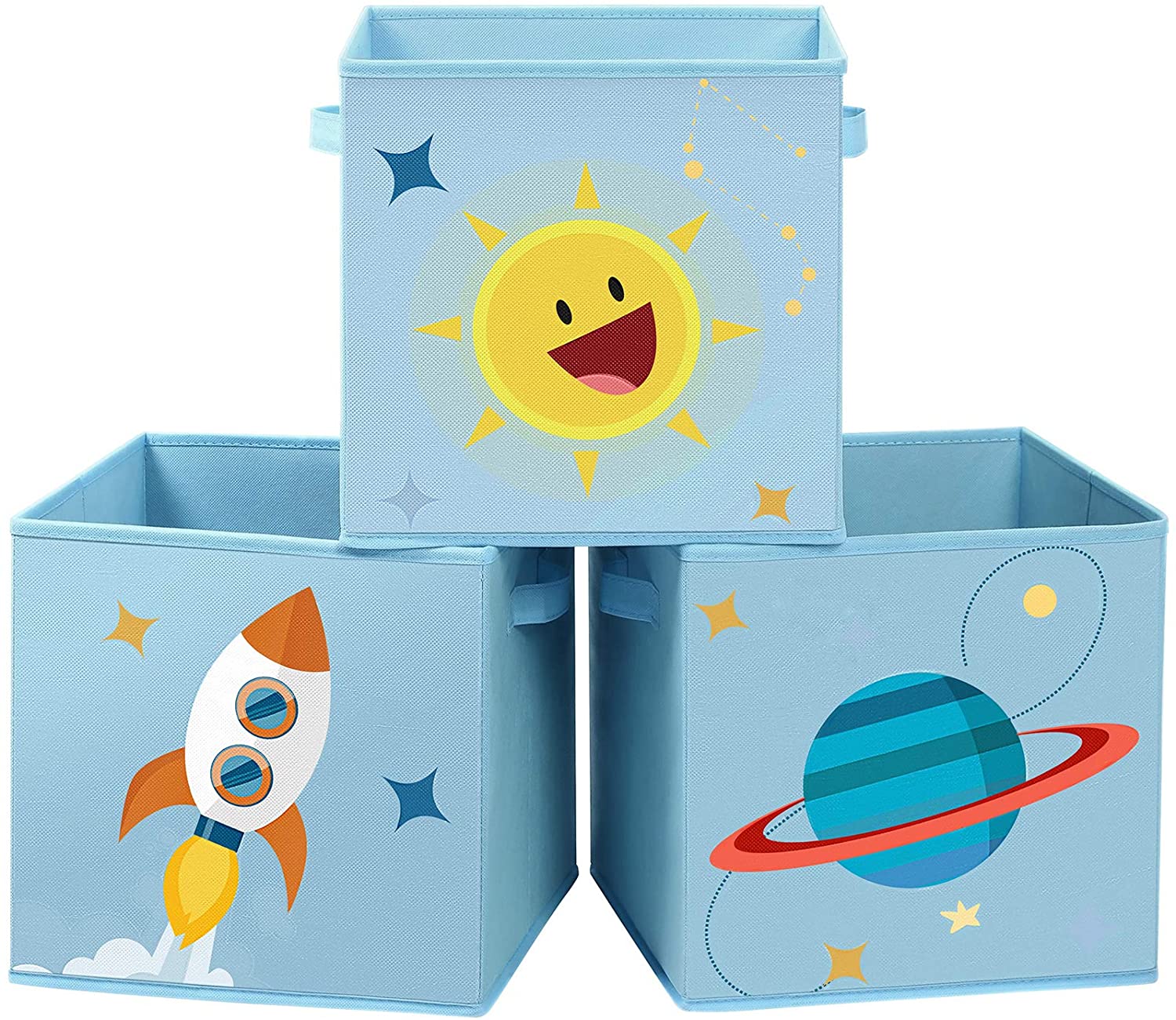 Boîtes de rangement Nancy's Cedarbrook - Organisateurs - Ensemble de 3 - Organisateurs - Tissu - Pliable - 2 poignées - Bleu/Vert - 30 x 30 x 30 cm