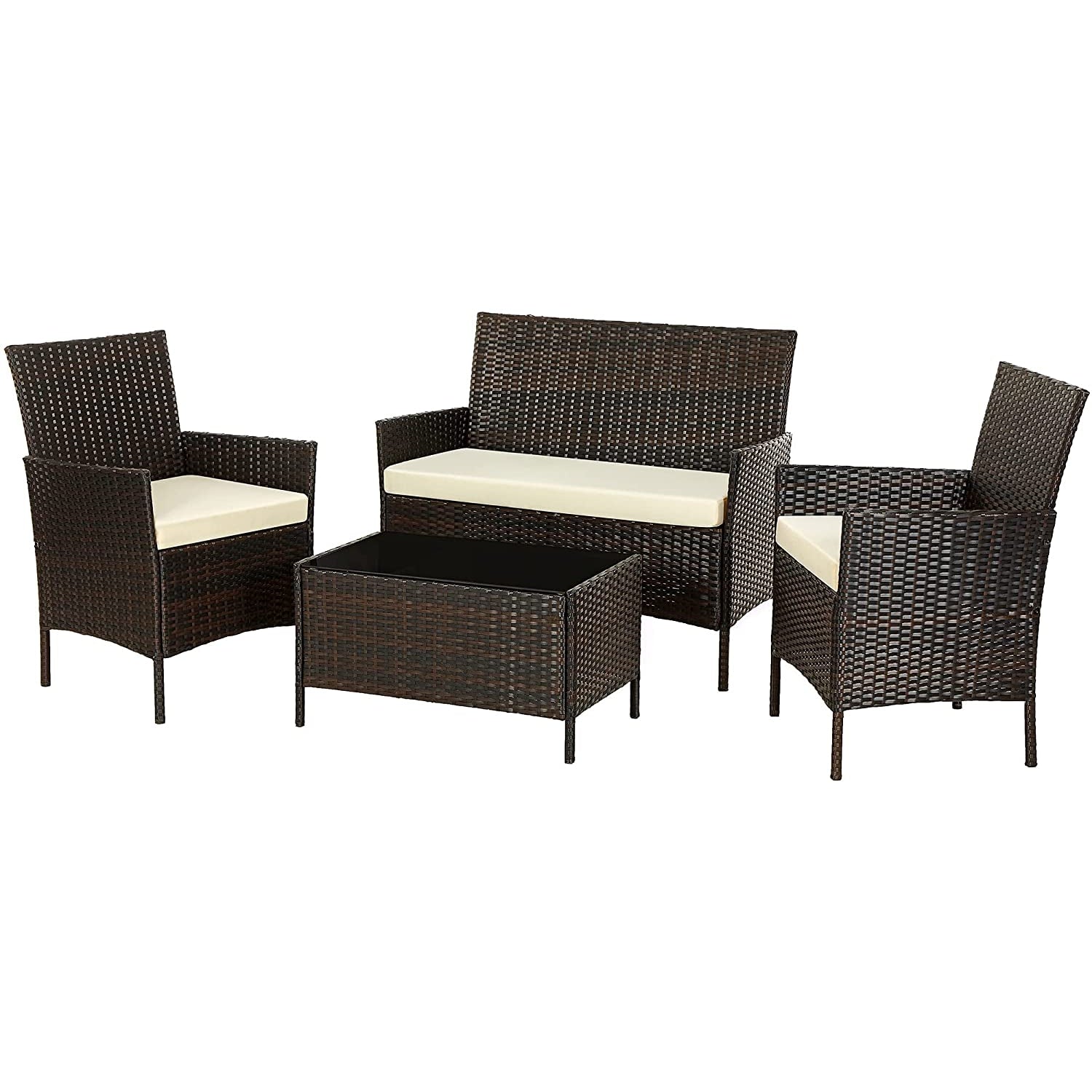 Nancy's Fonthill Tuinset - Terrasmeubilair - Kussens - Loungeset - Polyrattan - Bruin - Crème