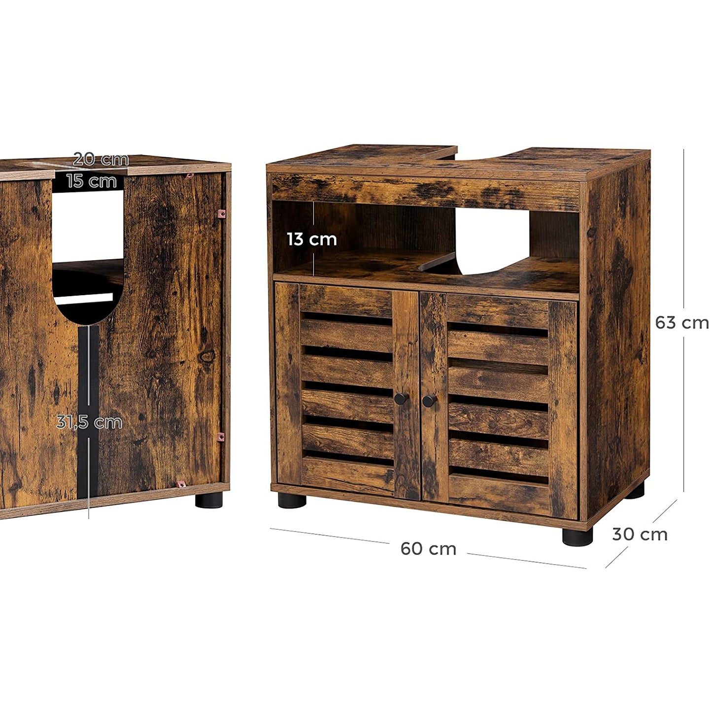 Nancy's Gaboury Badkamermeubel - Wastafelonderkast - Wastafelkast - Vintage Bruin - ± 60 x 30 x 60 cm
