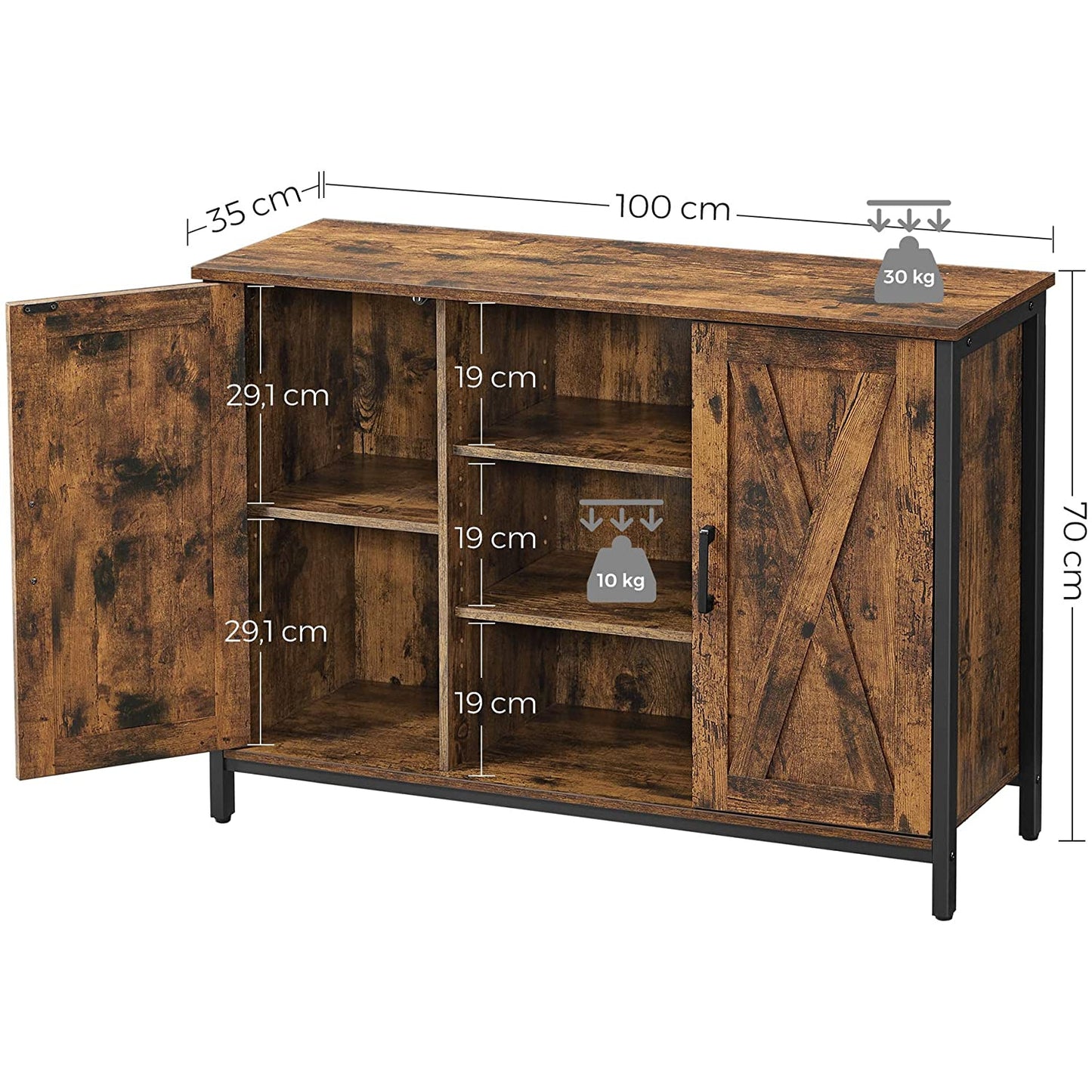 Nancy's Bothell Dressoir - Opbergkast - Vintage - Bruin / Zwart - Spaanplaat / Staal - 100 x 35 x 70 cm