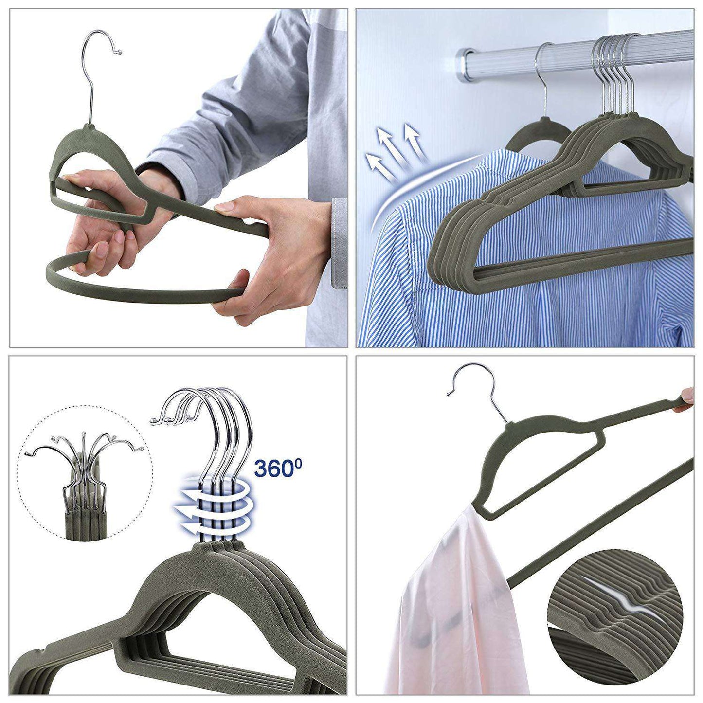 Nancy's Kleerhangers - 100 Stuks - Anti slip - Draaibare Metalen Haak - Grijs