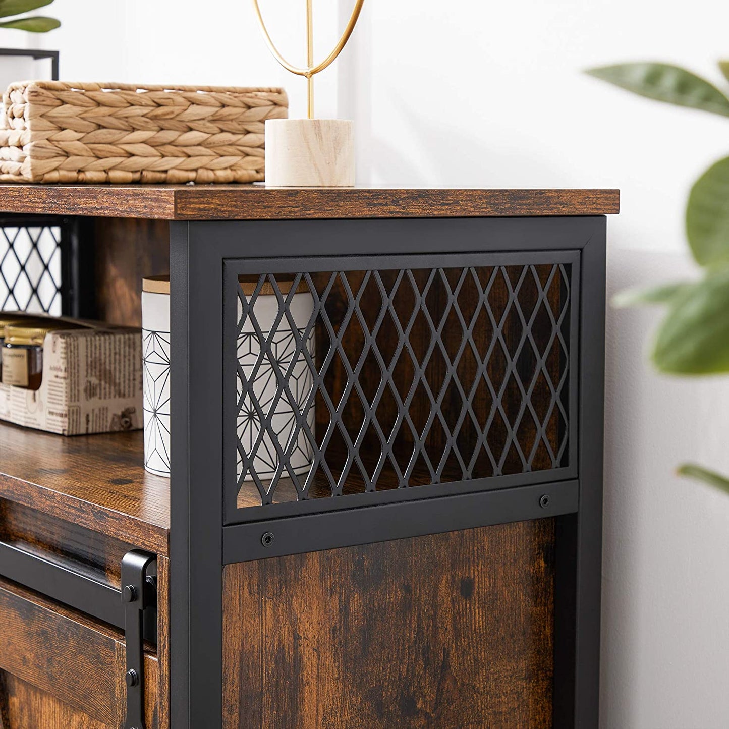 Nancy's Cody Dressoir - Opbergkast - Vintage Bruin / Zwart - Spaanplaat / Staal - 70 x 30 x 80 cm