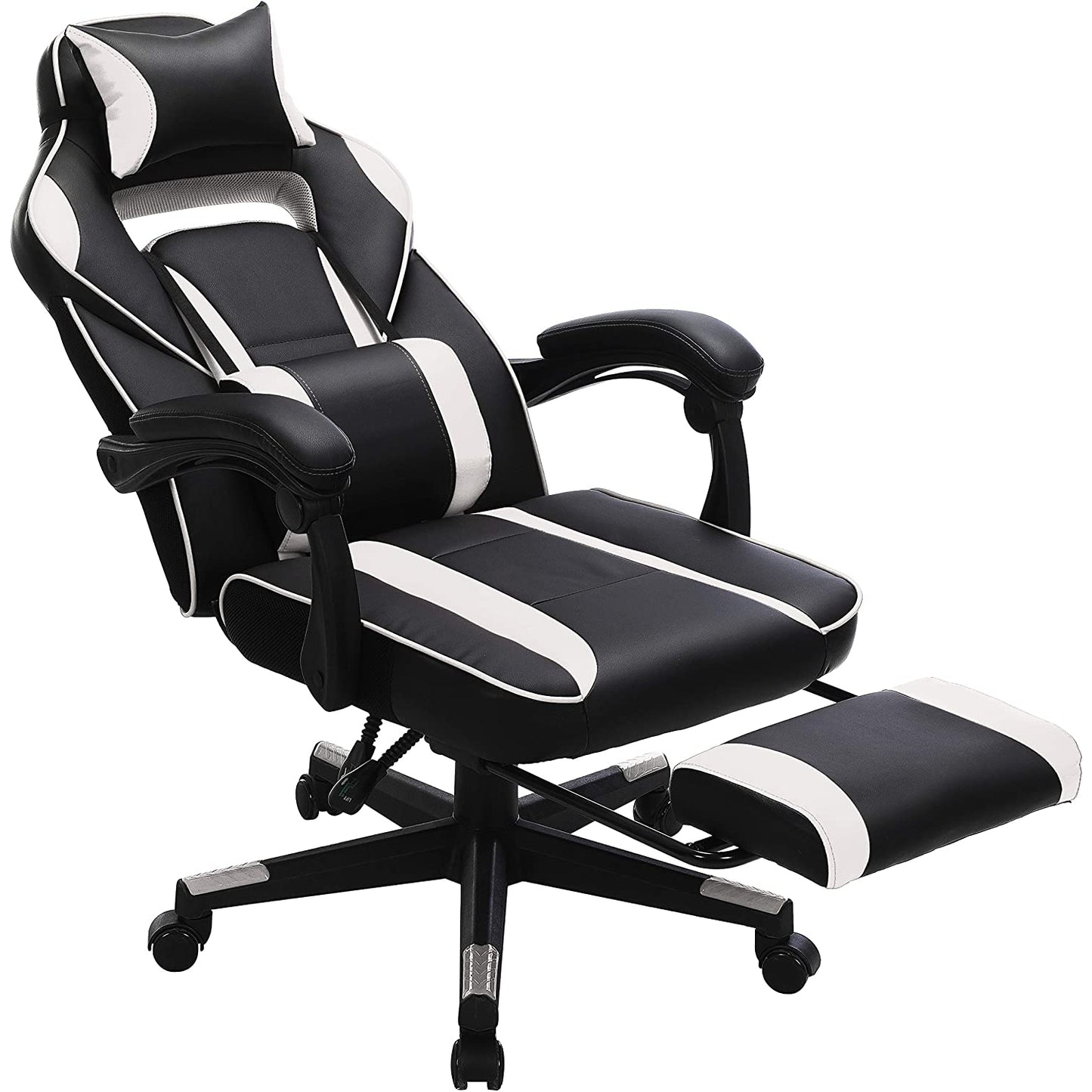 Nancy's Gatineau Gamestoel - Bureaustoel - Draaistoel - Uitschuifbare Voetensteun - Ergonomisch - Zwart / Wit