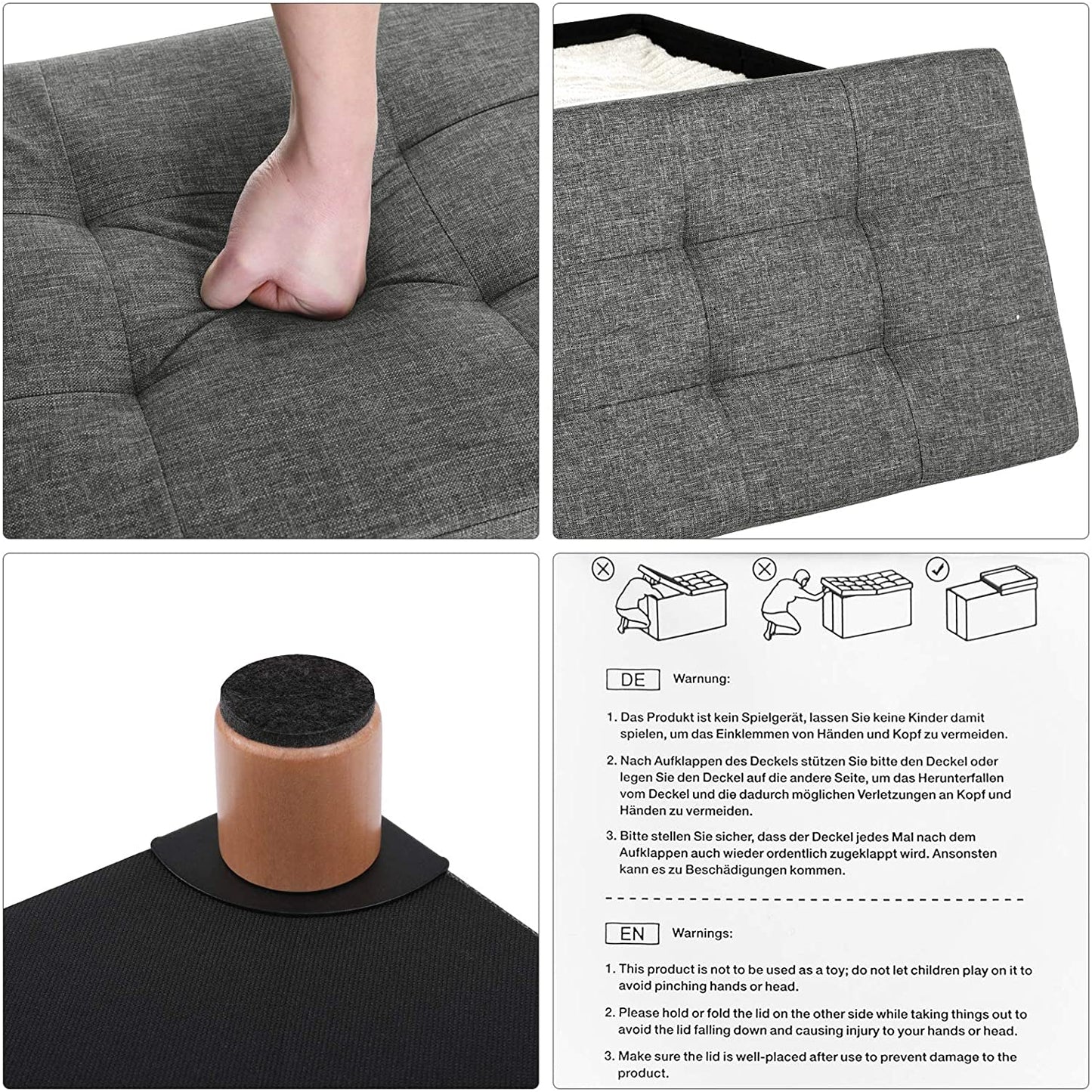 Nancy's Pomona Hocker - Poef - Opbergruimte - Donkergrijs - ± 75 x 40 x 40 cm