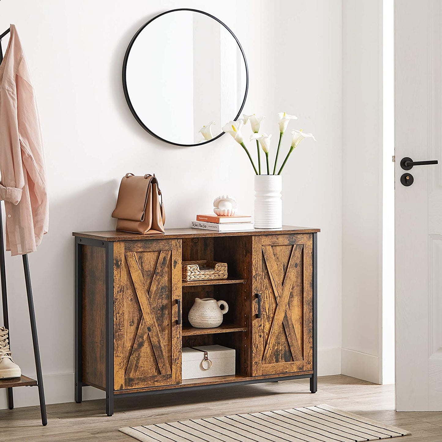 Nancy's Bothell Dressoir - Opbergkast - Vintage - Bruin / Zwart - Spaanplaat / Staal - 100 x 35 x 70 cm