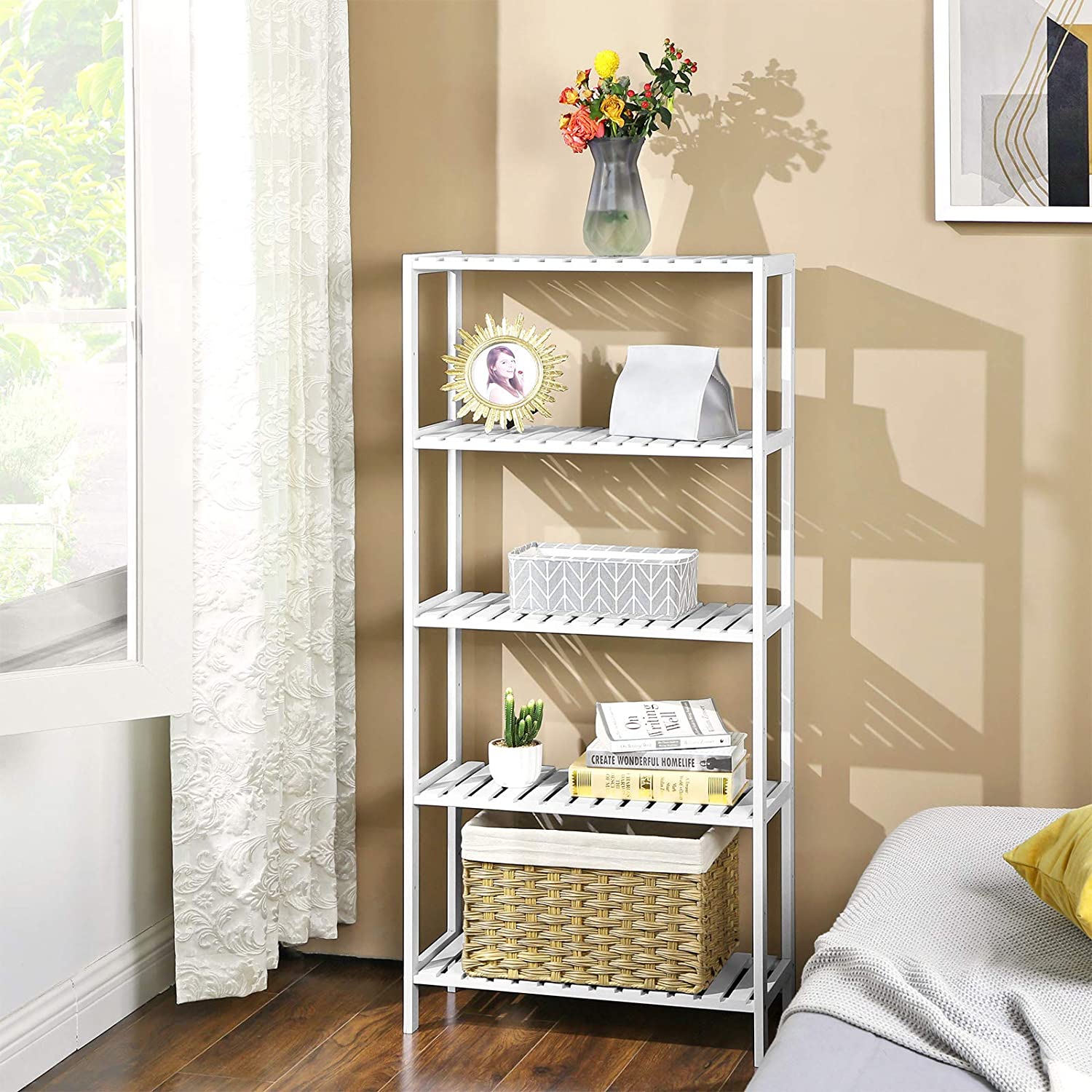 Nancy's Camp Cove Bathroom cabinet - Bathroom shelf - Storage rack - White - Bamboo - ± 60 x 25 x 130 cm