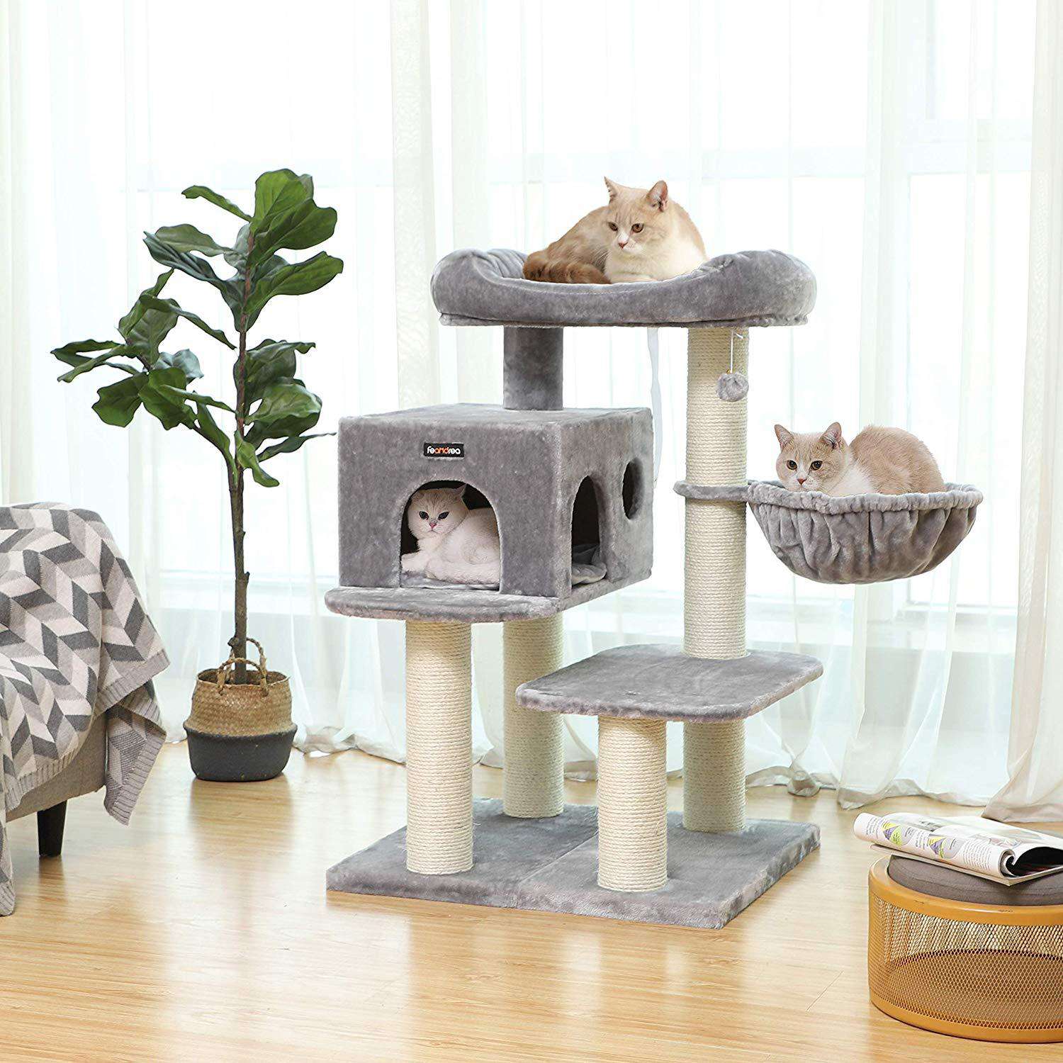 Nancy's Katten Toren - Verstelbare Kattenboom - Kattenhuis - Krabpaal - Grijs - 70 x 60 x 112 cm