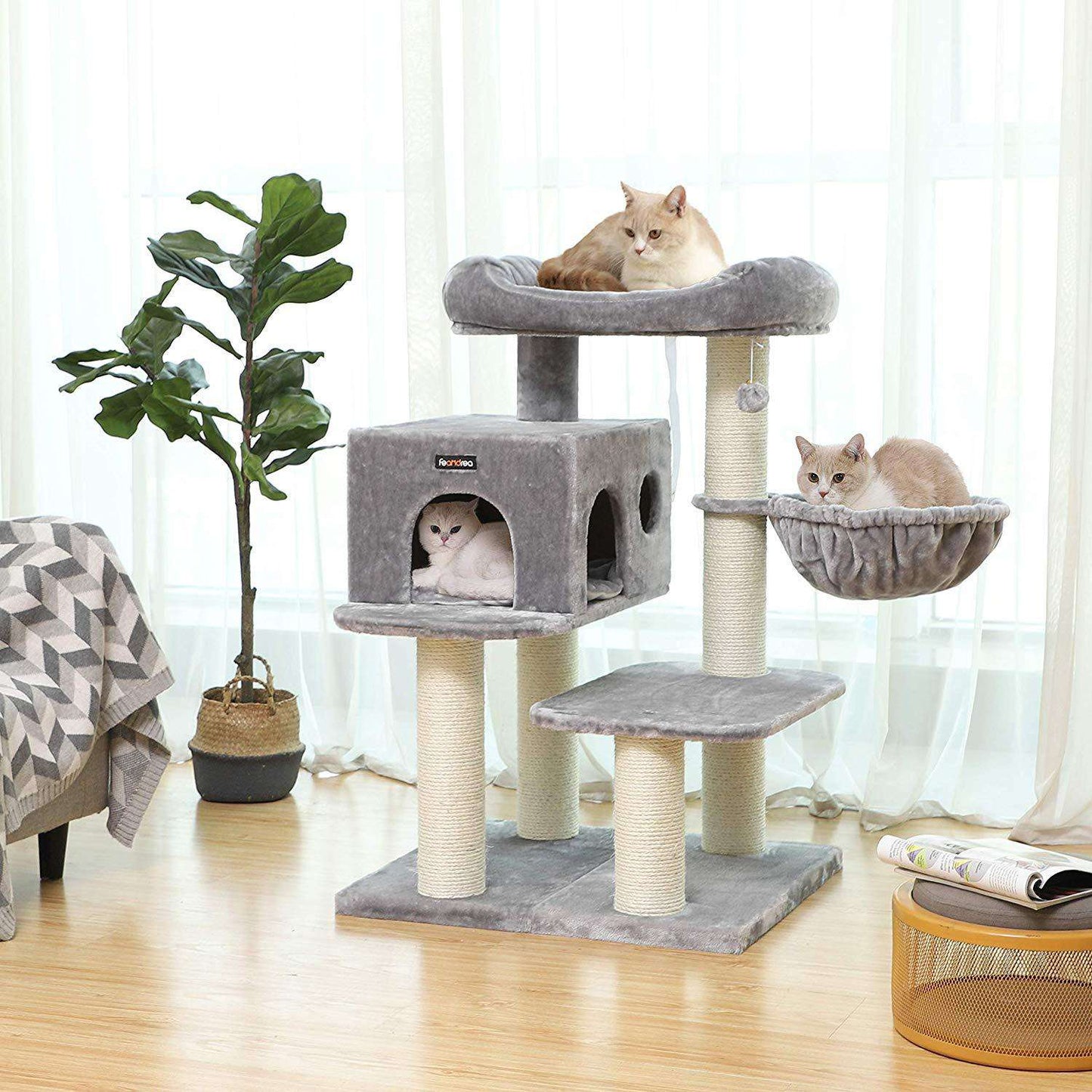 Nancy's Katten Toren - Verstelbare Kattenboom - Kattenhuis - Krabpaal - Grijs - 70 x 60 x 112 cm