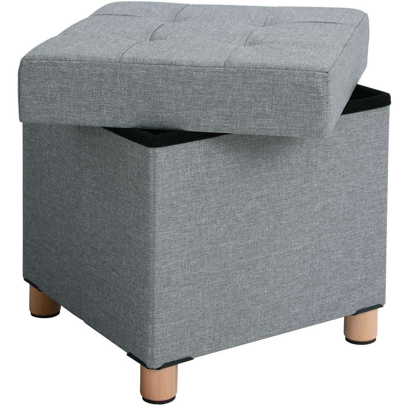 Nancy's Hocker - Kruk Met Opslag - Poef - Grijze Zitstoel Met Opbergruimte - ± 40 x 40 x 40 cm