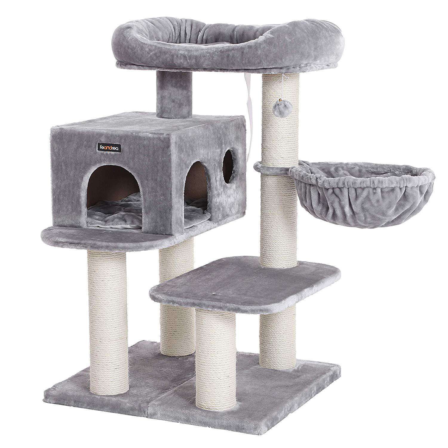 Nancy's Katten Toren - Verstelbare Kattenboom - Kattenhuis - Krabpaal - Grijs - 70 x 60 x 112 cm