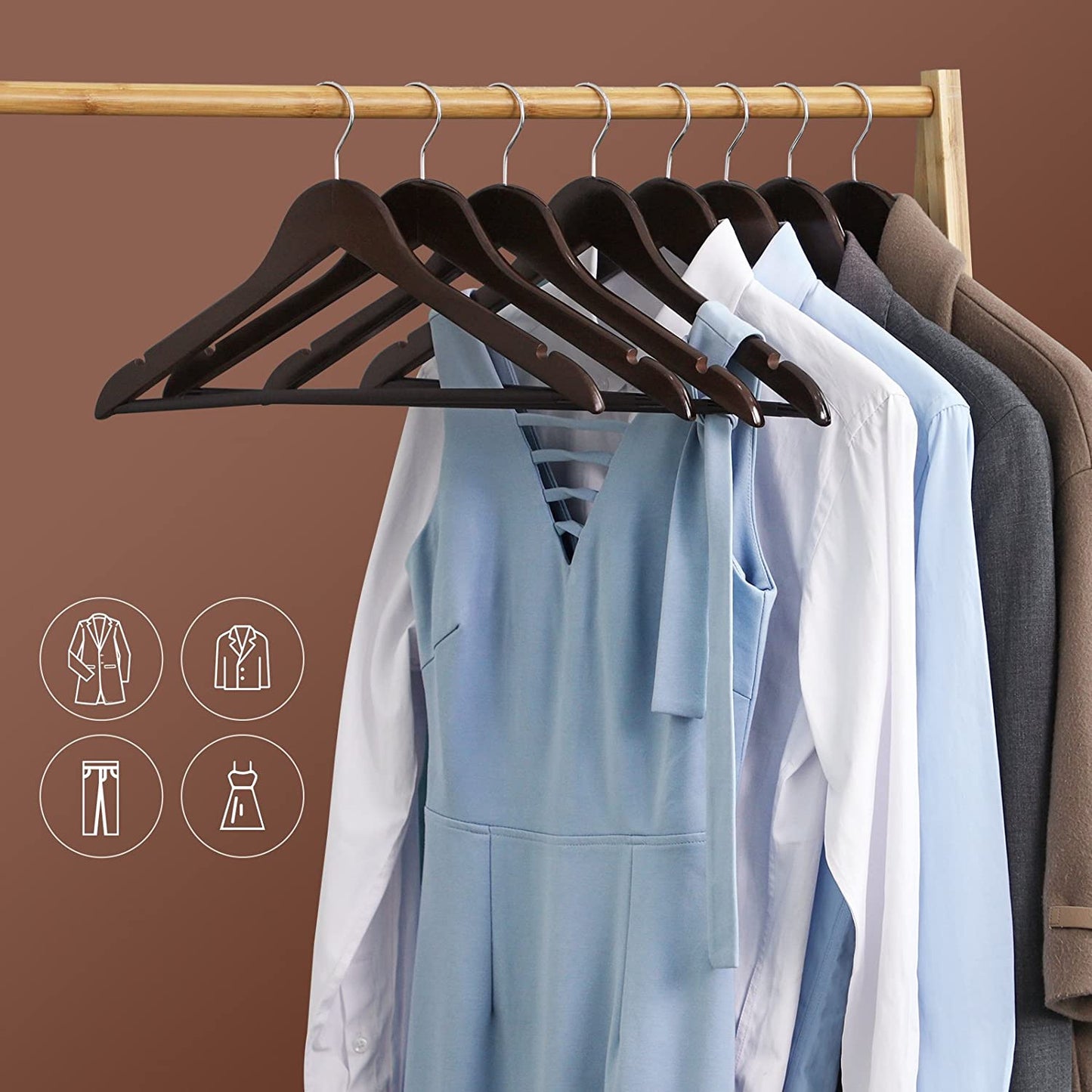 Nancy's Esdoornhouten Kledinghangers - 20 Stuks - Rokinkepingen - Broekbrug - Draaibaar - Kleding - Pak - Jas - Broek - Zwart