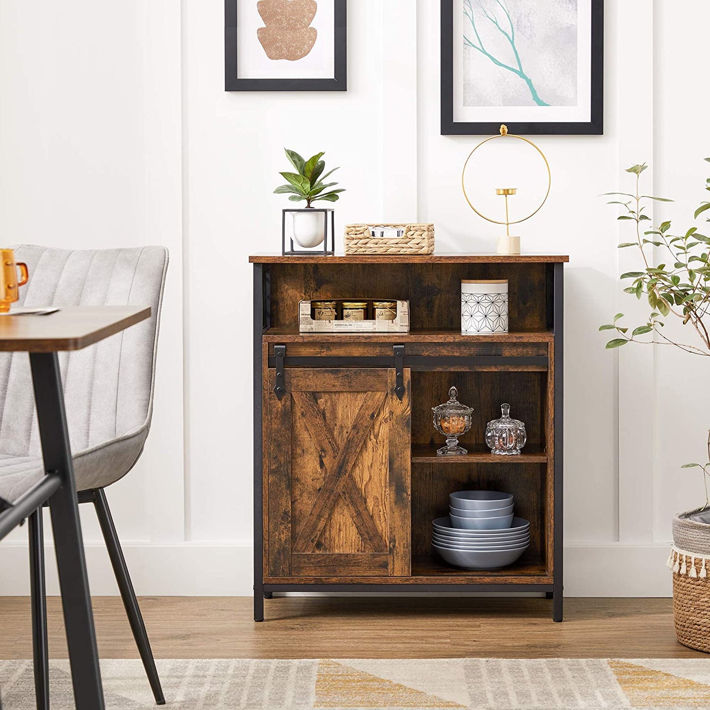 Nancy's Cody Dressoir - Opbergkast - Vintage Bruin / Zwart - Spaanplaat / Staal - 70 x 30 x 80 cm