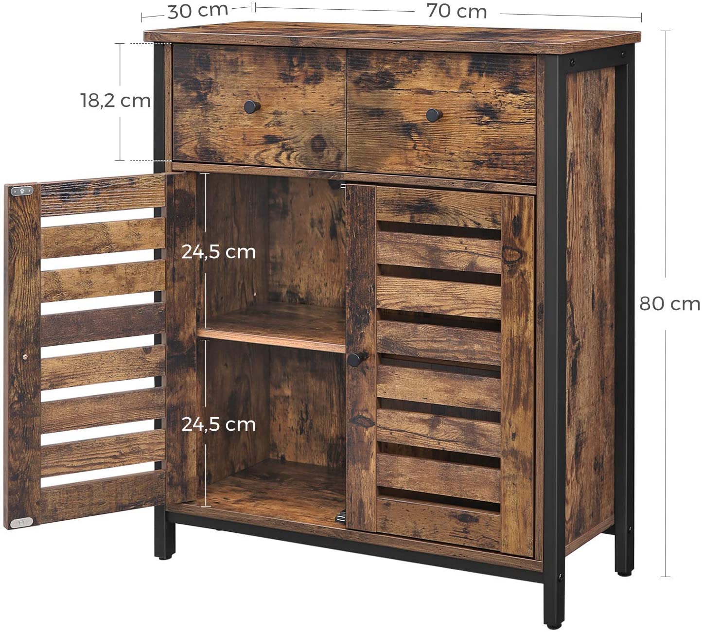 Nancy's Ybrada Opbergkast - Dressoir - Commode kast - Vintage / Donkerbruin - Spaanplaat / Staal - 70 x 30 x 80 cm