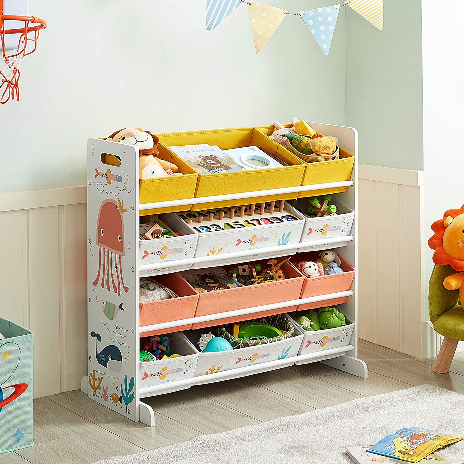 Nancy's Rolla Speelgoed Organizer - Speelgoedkast - Kinderkamerkast - Opbergkast - Kinderkamer - Voor Kinderen - 12 Dozen - Stof - Wit