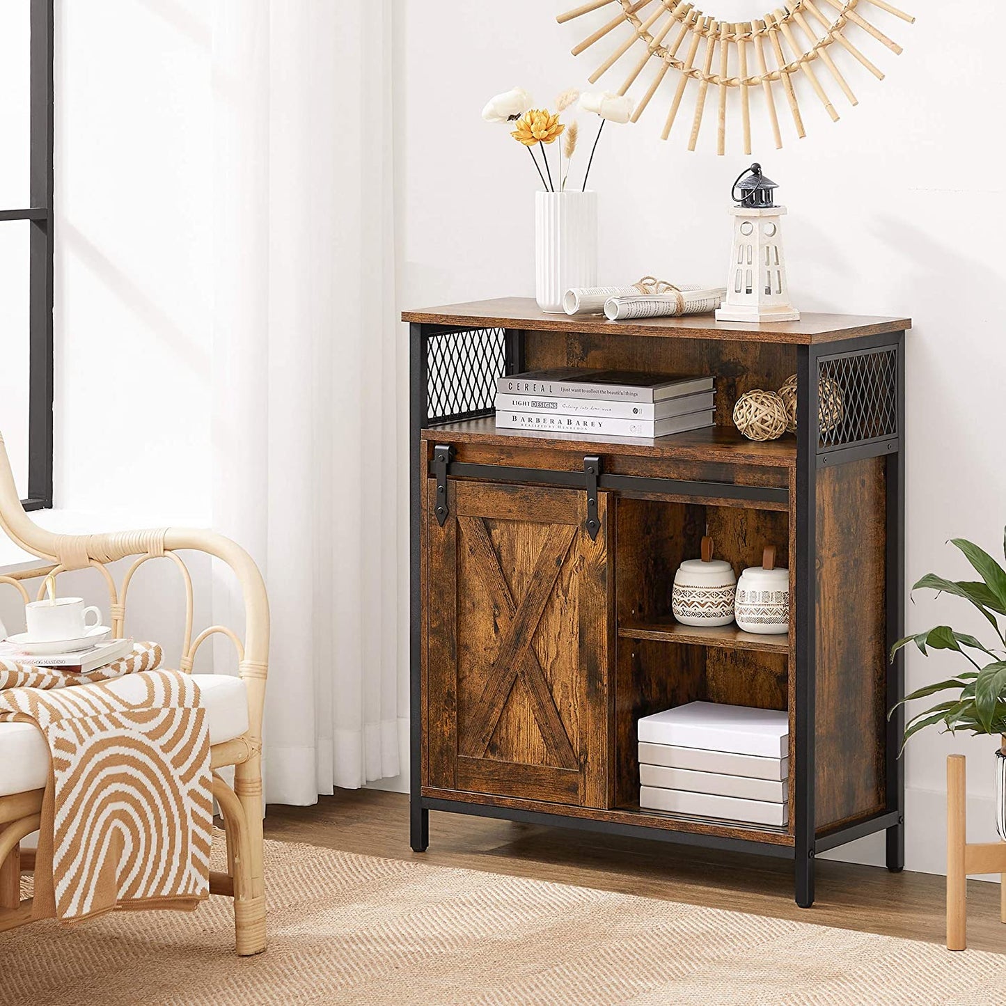 Nancy's Cody Dressoir - Opbergkast - Vintage Bruin / Zwart - Spaanplaat / Staal - 70 x 30 x 80 cm