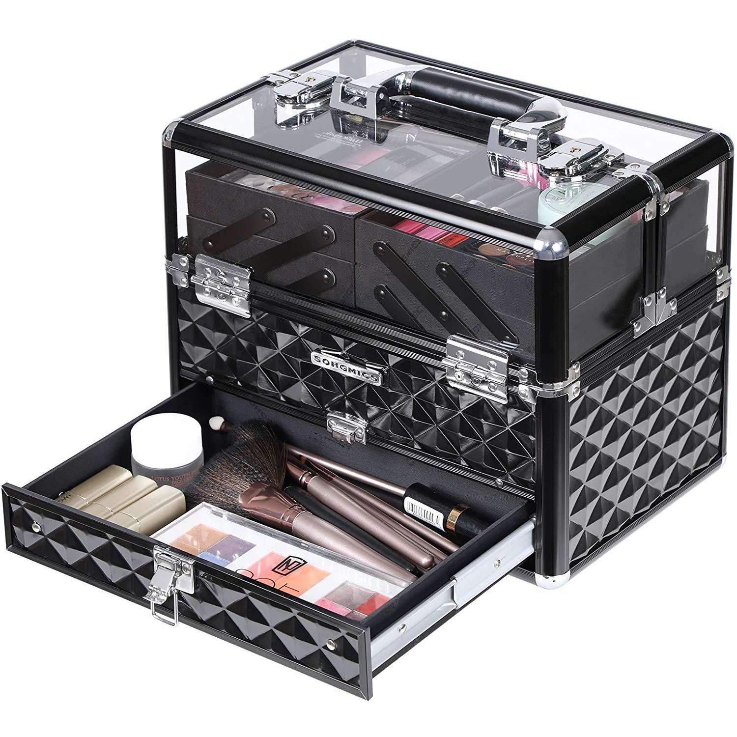 Nancy's - Deluxe Draagbare Make-up Koffer - Opbergdoos met Uittrekbare Lade - Beauty Case - Visagie Cosmetica - Draagbaar - Afsluitbaar met Slot - 30 x 20 x 23,5 cm