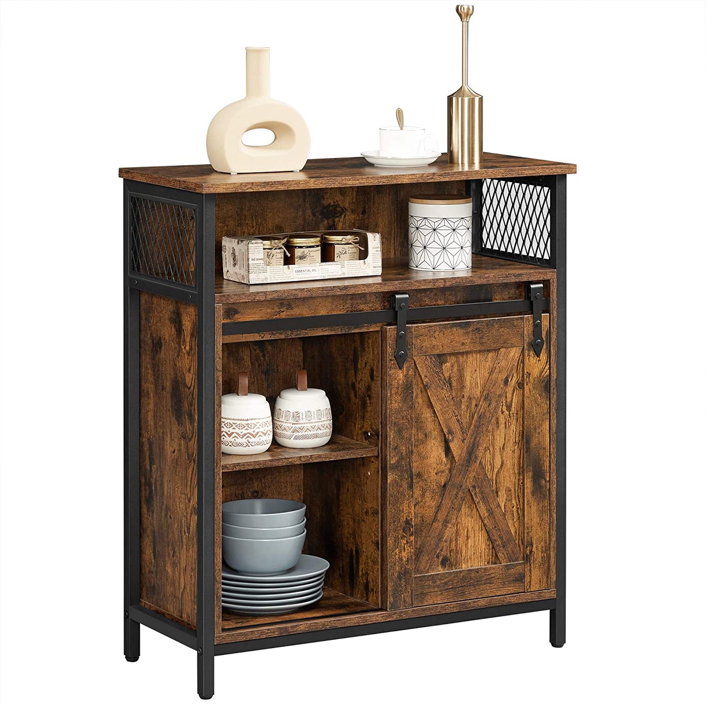 Nancy's Cody Dressoir - Opbergkast - Vintage Bruin / Zwart - Spaanplaat / Staal - 70 x 30 x 80 cm